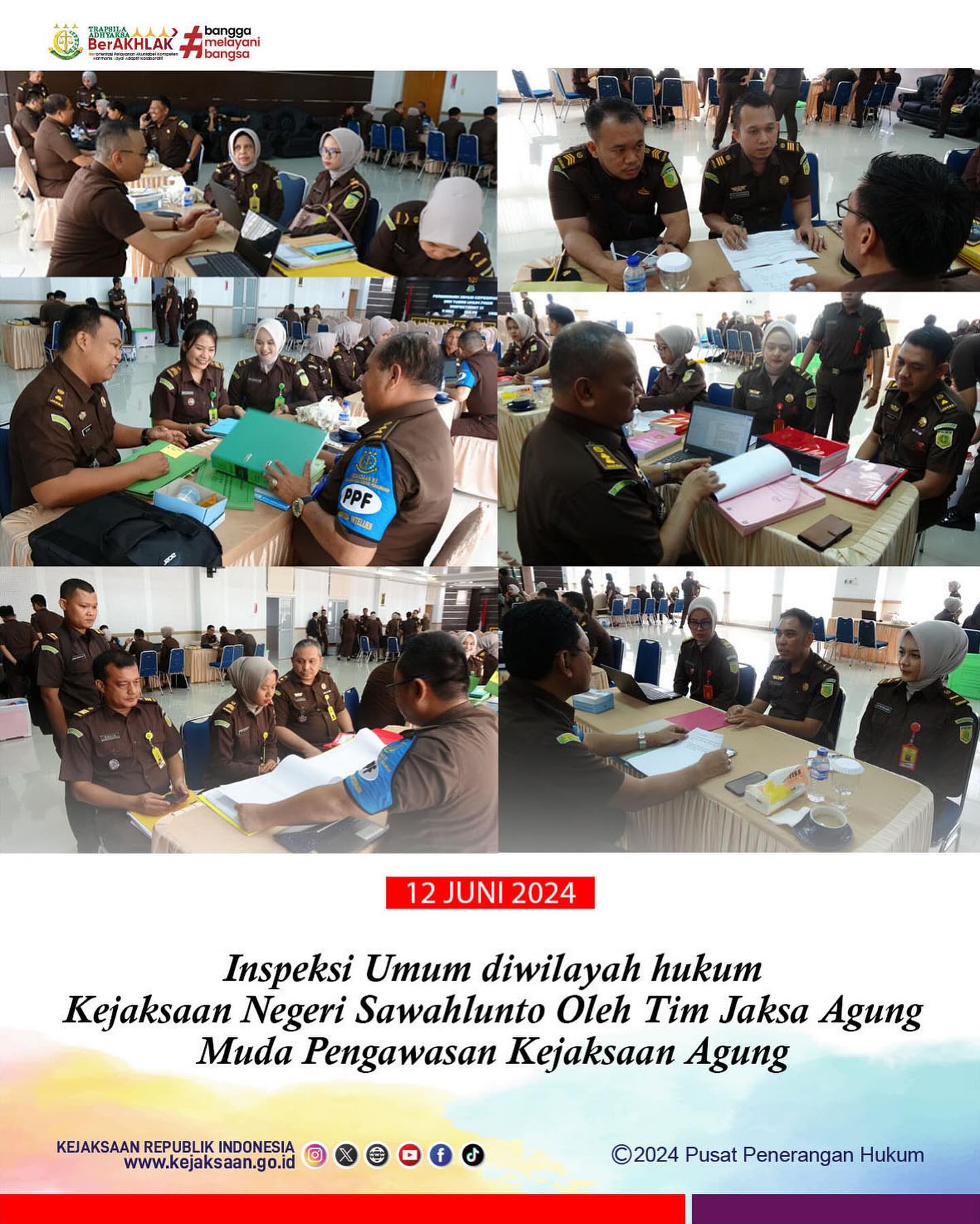 Bahwa pada hari rabu, tanggal 12 Juni 2024 telah dilaksanakan Inspeksi Umum diwilayah hukum Kejaksaan Negeri Sawahlunto Oleh Tim Jaksa Agung Muda Pengawasan Kejaksaan Agung. - from Instagram