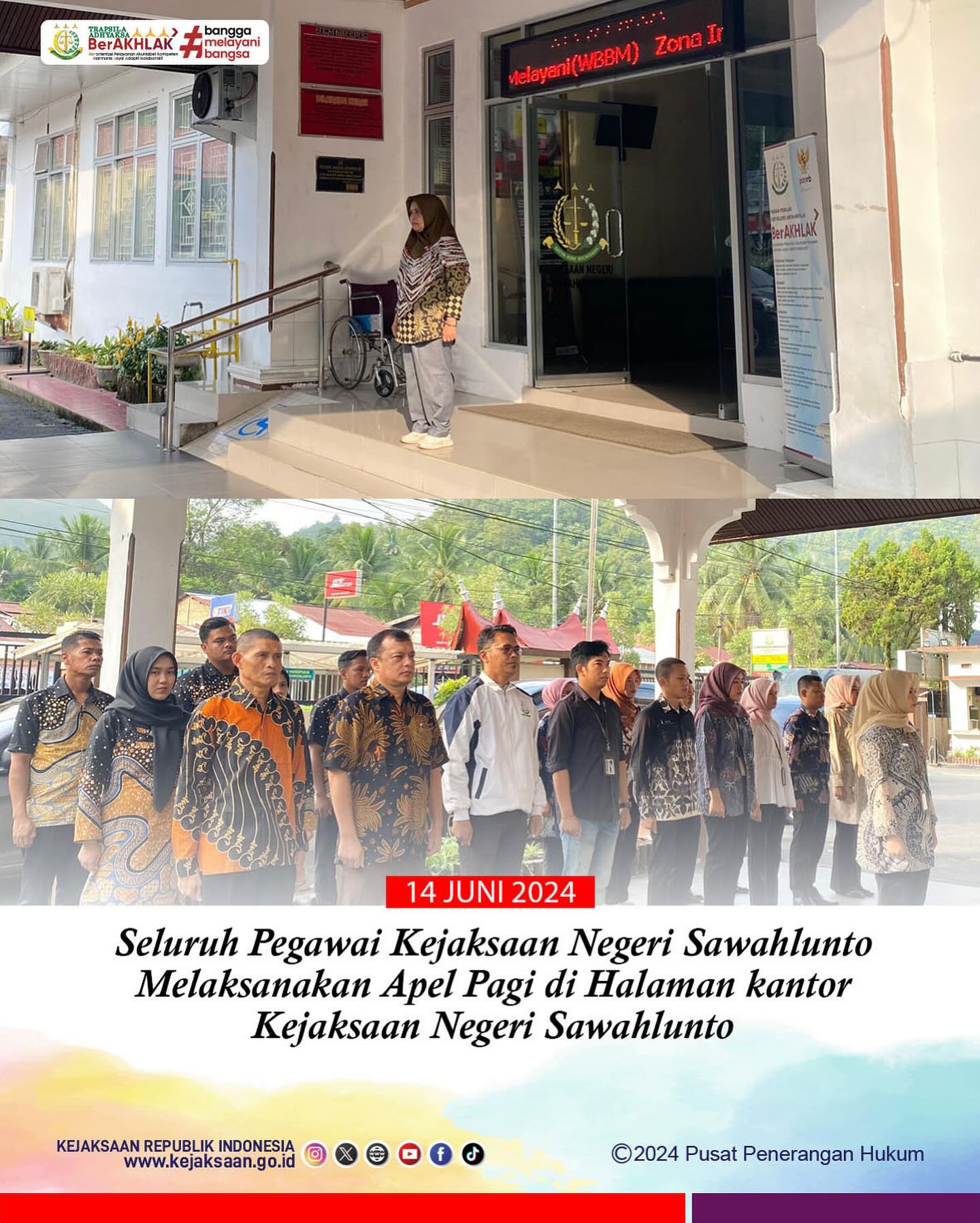 Bahwa pada hari Jumat, 14 Juni 2024, bertempat di Kantor Kejaksaan Negeri Sawahlunto, Seluruh Pegawai Kejaksaan Negeri Sawahlunto Melaksanakan Apel Pagi. - from Instagram