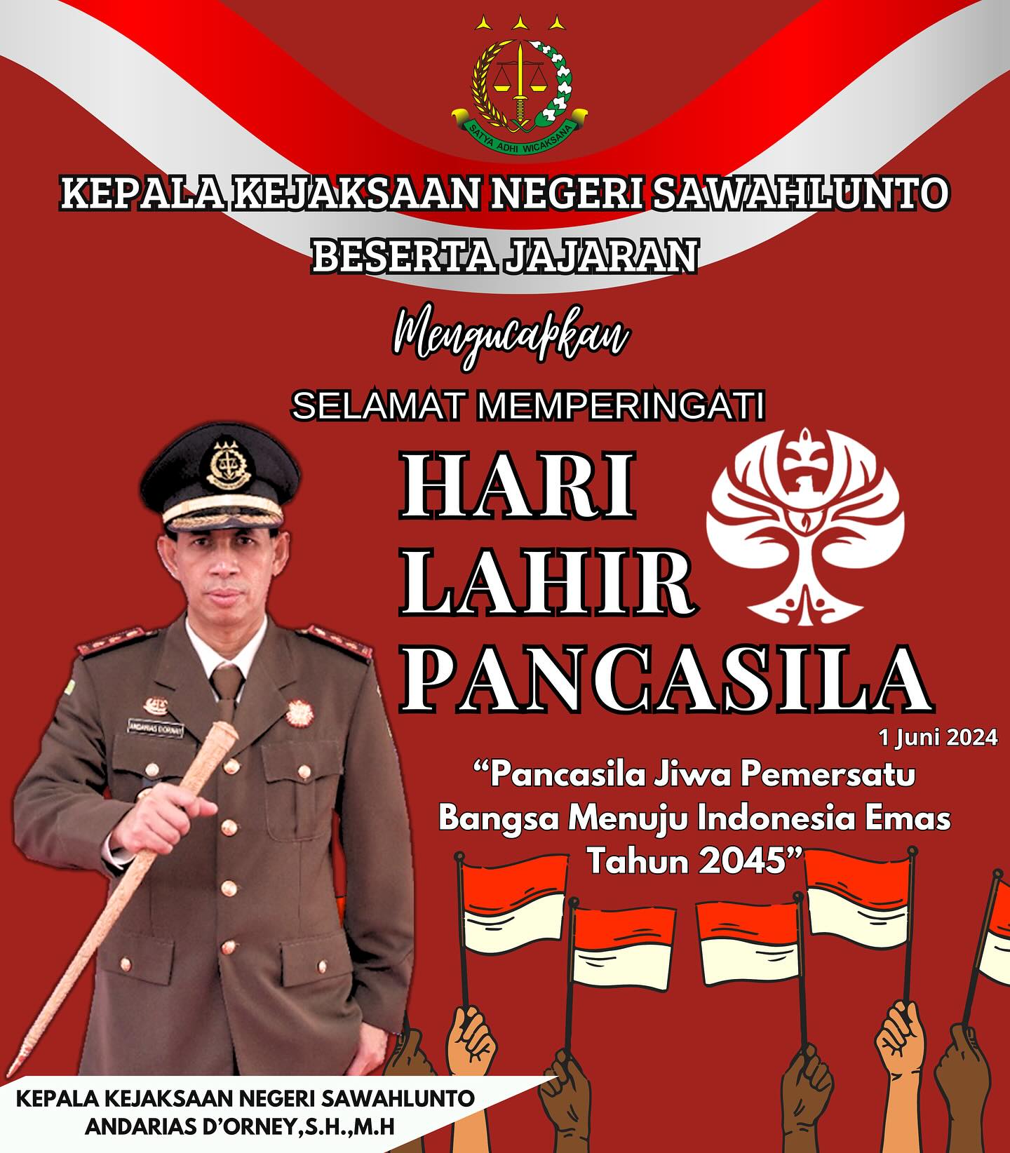 Kepala Kejaksaan Negeri Sawahlunto Beserta Seluruh Jajaran Mengucapkan Selamat Memperingati Lahir Pancasila 1 Juni 2024, Pancasila Jiwa Pemersatu Bangsa Menuju Indonesia Emas Tahun 2045.____Update terus informasi anda tentang Kejaksaan Negeri Sawahlunto terbaru di official account Instagram,Facebook dan Youtube kami !!..____🌐 kejari-sawahlunto.kejaksaan.go.idFACEBOOK : Kejaksaan Negeri SawahluntoYOUTUBE : Kejakaaan Negeri Sawahlunto NewTWITTER : @JaksaSawahlunto..________#KejaksaanRI#kejatisumbarnew@kejatisumbarnew#kejarisawahlunto - from Instagram