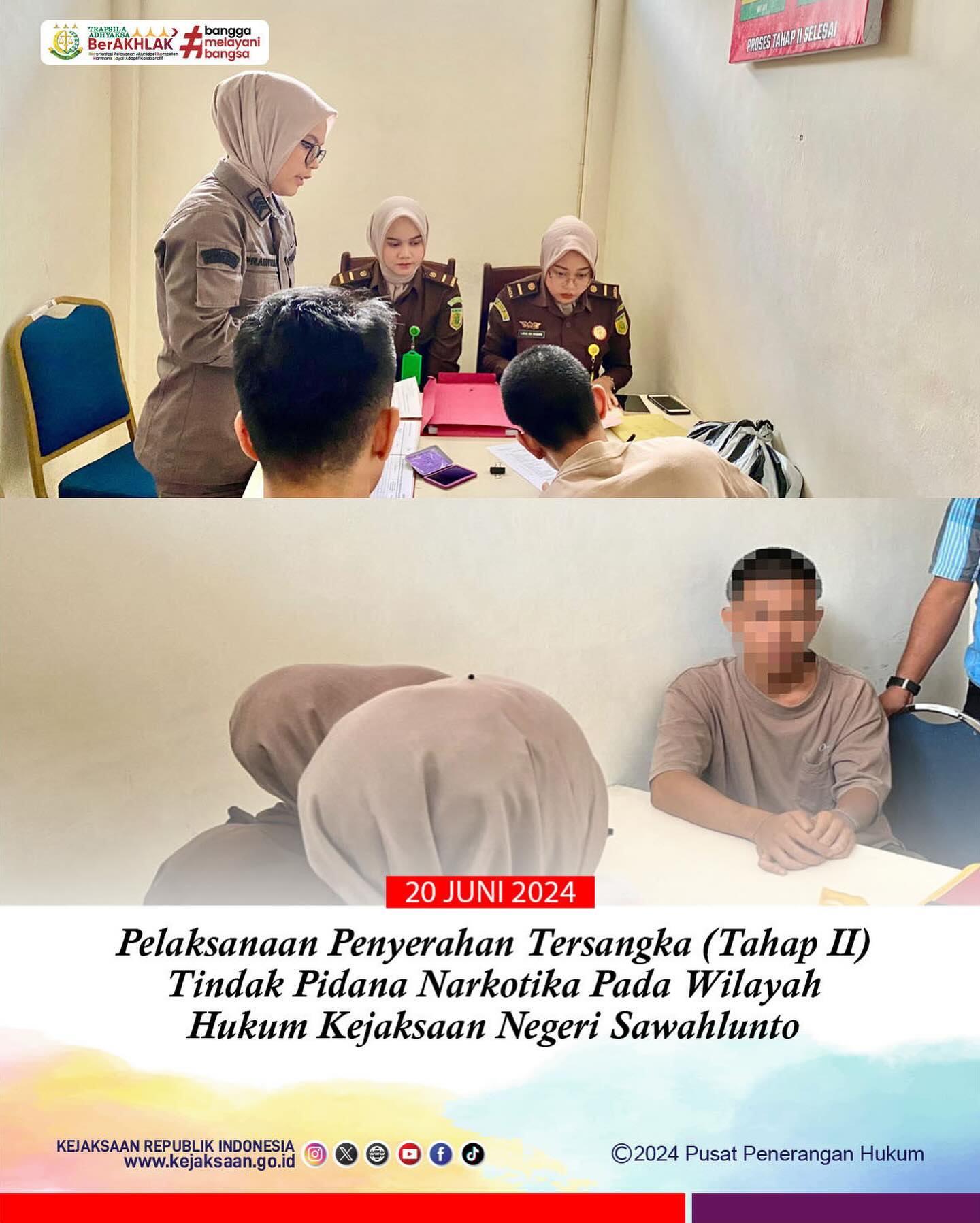 Bahwa pada hari Kamis tanggal 20 Juni 2024, bertempat di Ruang Pemeriksaan Seksi Tindak Pidana Umum Kejaksaan Negeri Sawahlunto telah dilaksanakan Pelaksanaan Penyerahan Tersangka (Tahap II) Tindak Pidana Narkotika dari Penyidik Polres Sawahlunto.Update terus informasi anda tentang Kejaksaan Negeri Sawahlunto terbaru di official account Instagram,Facebook dan Youtube kami !!..____🌐 kejari-sawahlunto.kejaksaan.go.idFACEBOOK : Kejaksaan Negeri SawahluntoYOUTUBE : Kejakaaan Negeri Sawahlunto NewTWITTER : @JaksaSawahlunto..________#KejaksaanRI#kejatisumaterabarat#kejarisawahlunto - from Instagram