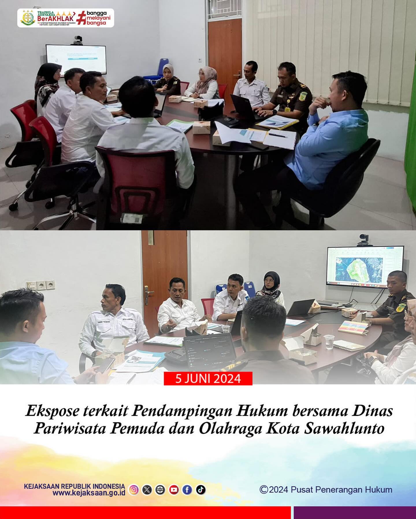 Bahwa pada hari Rabu, 05 Juni 2024 bertempat di Kantor Kejaksaan Negeri Sawahlunto, Kepala Seksi Perdata dan Tata Usaha Negara Kejaksaan Negeri Sawahlunto beserta Tim Perdata dan Tata Usaha Kejaksaan Negeri Sawahlunto melaksanakan kegiatan Ekspose terkait Pendampingan Hukum bersama Dinas Pariwisata Pemuda dan Olahraga Kota Sawahlunto.—Update terus informasi anda tentang Kejaksaan Negeri Sawahlunto terbaru di official account Instagram,Facebook dan Youtube kami !!..____🌐 kejari-sawahlunto.kejaksaan.go.idFACEBOOK : Kejaksaan Negeri SawahluntoYOUTUBE : Kejakaaan Negeri Sawahlunto NewTWITTER : @JaksaSawahlunto..________#KejaksaanRI#kejatisumbarnew@kejatisumaterabarat#kejarisawahlunto - from Instagram