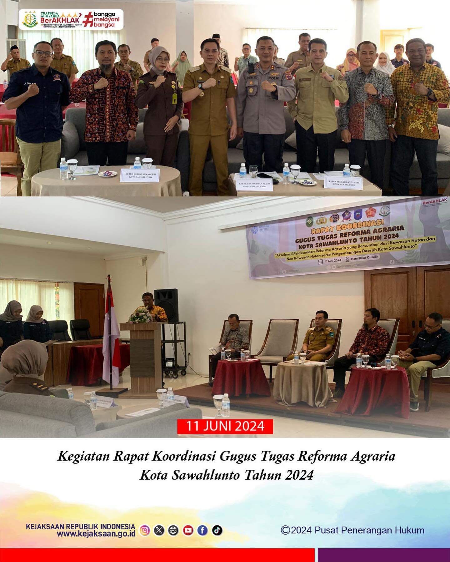 Bahwa pada hari Selasa, 11 Juni 2024, bertempat di Hotel Khas Ombilin Jl. Ahmad Yani Pasar Remaja Kec. Lembah Segar Kota Sawahlunto, Jaksa Fungsional Kejaksaan Negeri Sawahlunto, Laras Iga Mawarni,S.H menghadiri Rapat Koordinasi Gugus Tugas Reforma Agraria Kota Sawahlunto Tahun 2024 dengan Tema “Akselerasi Pelaksanaan Reforma Agraria yang bersumber dari Kawasan Hutan dan Non Kawasan Hutan serta Pengembangan Potensi Daerah Sawahlunto”—Update terus informasi anda tentang Kejaksaan Negeri Sawahlunto terbaru di official account Instagram,Facebook dan Youtube kami !!..____🌐 kejari-sawahlunto.kejaksaan.go.idFACEBOOK : Kejaksaan Negeri SawahluntoYOUTUBE : Kejakaaan Negeri Sawahlunto NewTWITTER : @JaksaSawahlunto..________#KejaksaanRI#kejatisumbarnew@kejatisumaterabarat#kejarisawahlunto - from Instagram