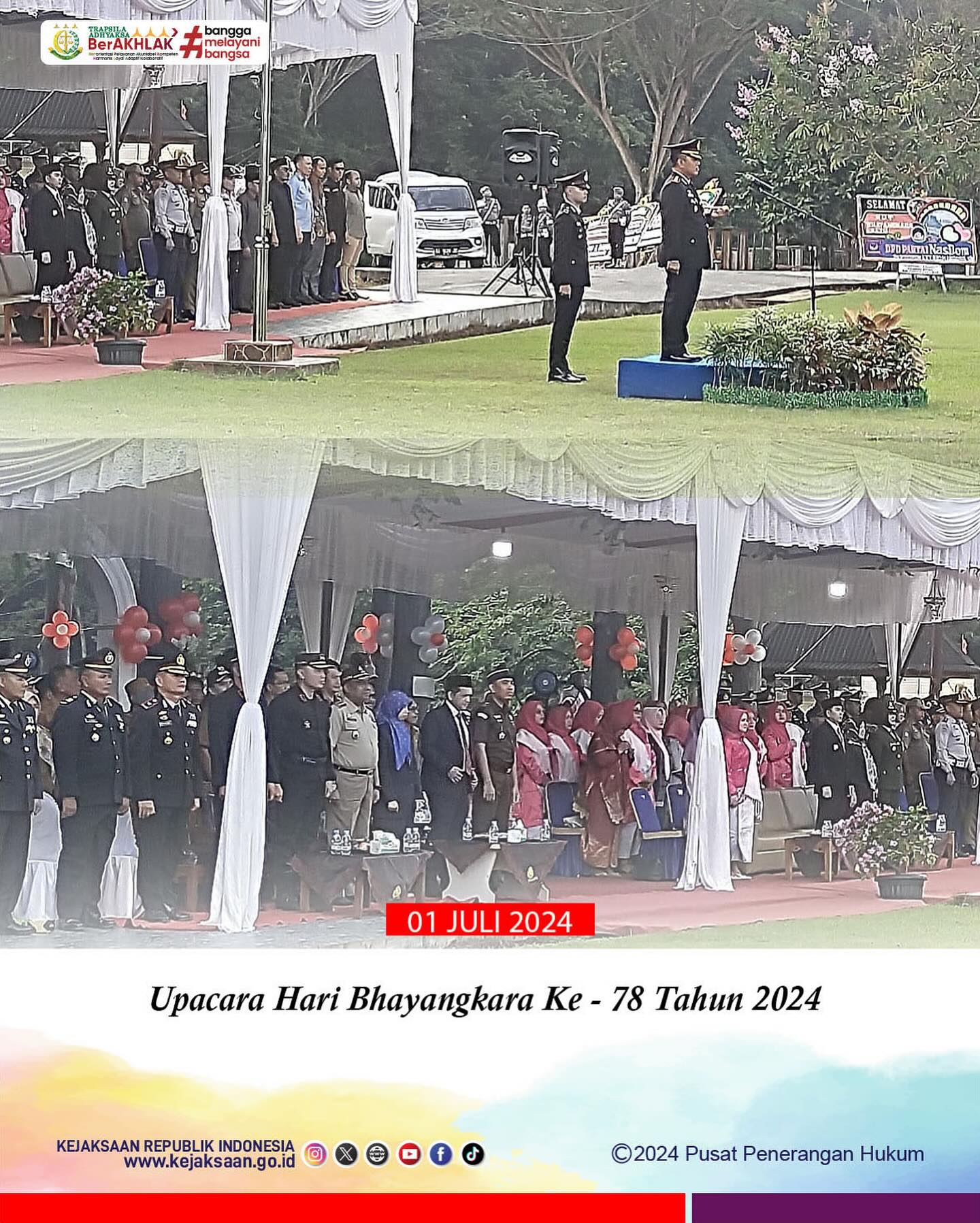 Bahwa pada hari Senin, 01 Juli 2024, bertempat di Camping Ground Kandih Kota Sawahlunto, Kasi Pidana Umum Kejaksaan Negeri Sawahlunto, Susanto Martua,S.H,M.H, mengikuti Upacara Hari Bhayangkara ke 78 Tahun 2024 dengan tema “Polri Presisi Mendukung Percepatan Transformasi Ekonomi Yang Inklusif dan Berkelanjutan Menuju Indonesia Emas”. - from Instagram