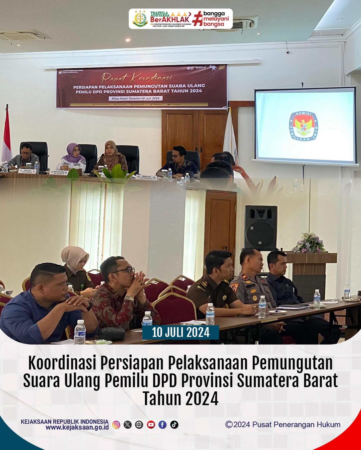 Bahwa Pada Hari Rabu, tanggal 10 Juli 2024 Kasubsi A Bidang Intelijen Kejaksaan Negeri Sawahlunto menghadiri Rapat Koordinasi Persiapan Pelaksanaan Pemungutan Suara Ulang Pemilu DPD Provinsi Sumatera Barat Tahun 2024 - from Instagram