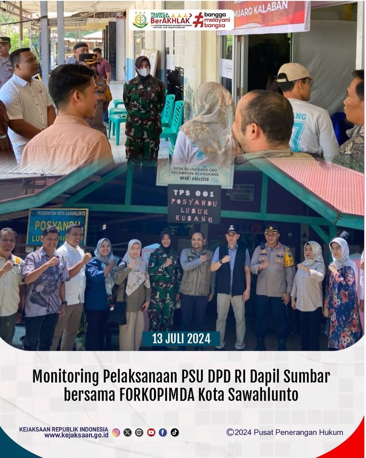 Bahwa pada hari Sabtu, 13 Juli 2024, Kasi Intelijen, Dede Mauladi,S.H bersama Forkopimda Kota Sawahlunto melaksanakan kegiatan Monitoring Pelaksanaan PSU DPD RI Dapil Sumbar Kota Sawahlunto. - from Instagram