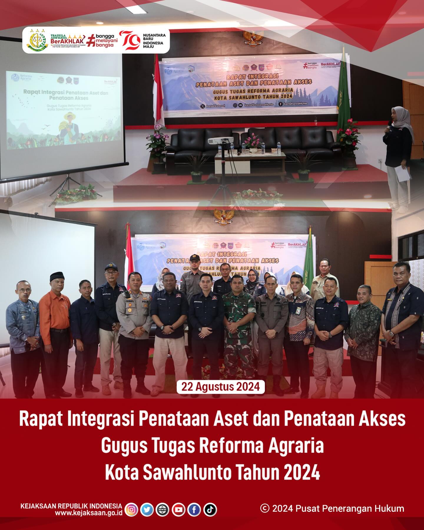 Bahwa pada hari Kamis, 22 Agustus 2024, bertempat di Aula Kantor Pengadilan Negeri Kota Sawahlunto, Kepala Kejaksaan Negeri Sawahlunto mengikuti kegiatan Rapat Integrasi Penataan Akses Gugus Tugas Reforma Agraria (GTRA). - from Instagram