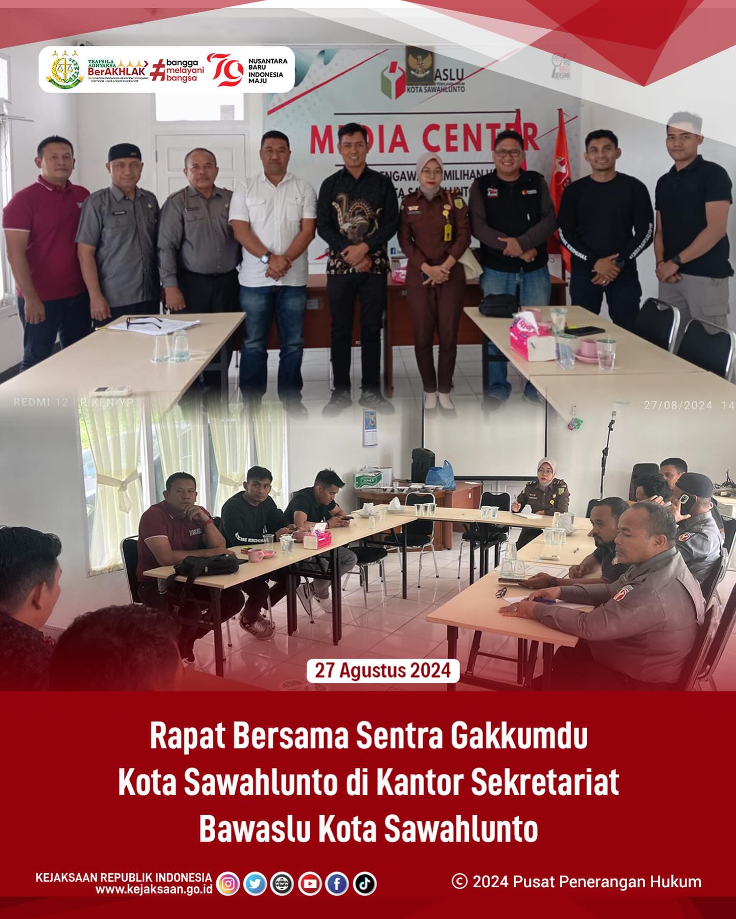 Bahwa pada hari Selasa, 27 Agustus 2024 bertempat di Kantor Sekretariat Bawaslu Kota Sawahlunto,Jaksa Fungsional, Laras Iga Mawarni, S.H, mengikuti Rapat Bersama Sentra Gakkumdu Kota Sawahlunto. - from Instagram