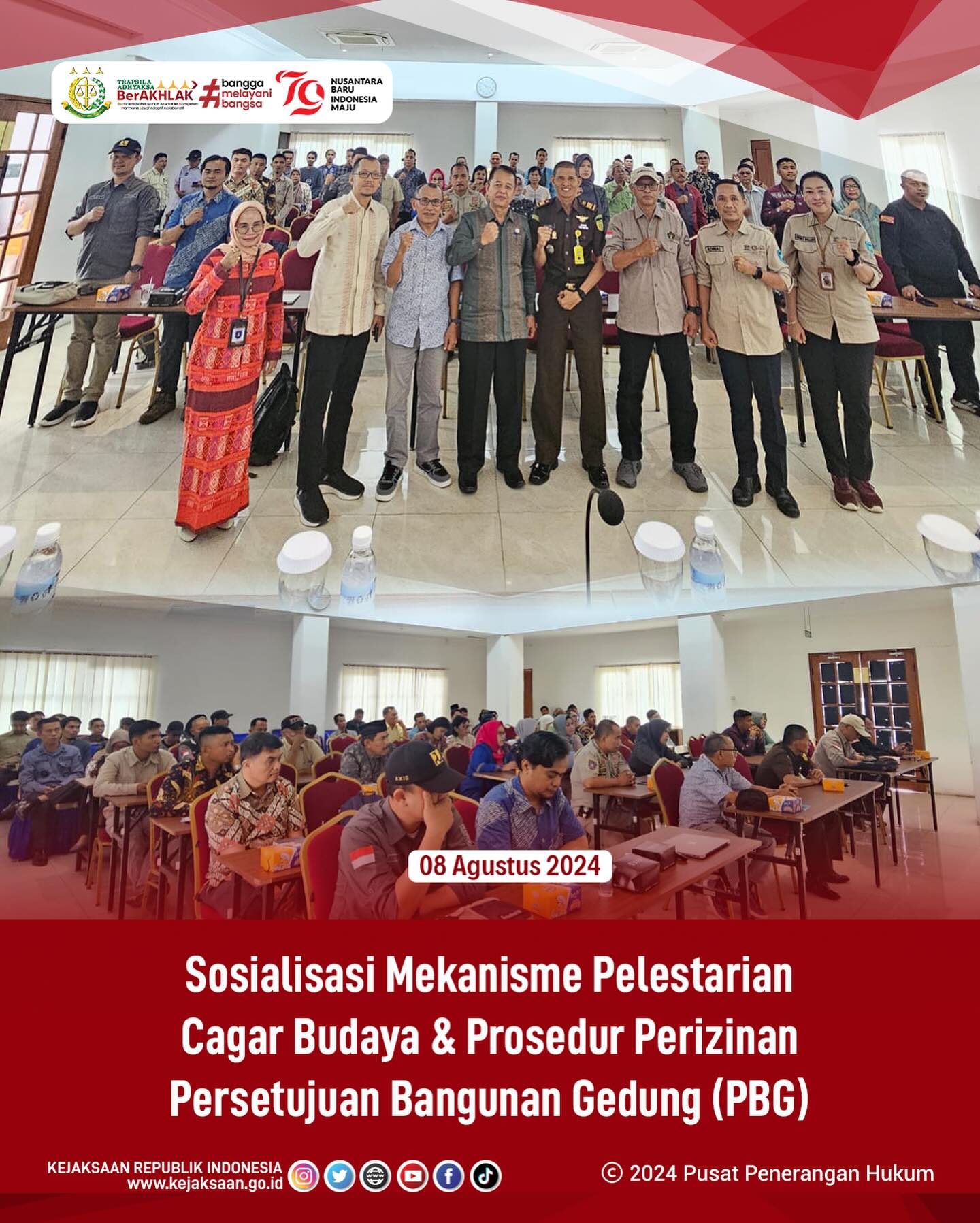 Bahwa pada hari Kamis, 08 Agustus 2024, bertempat di Ruang Rapat Khas Ombilin Hotel, Kejaksaan Negeri Sawahlunto Mengikuti acara Sosialisasi Mekanisme Pelestarian Cagar Budaya & Prosedur Perizinan Persetujuan Bangunan Gedung (PBG) - from Instagram