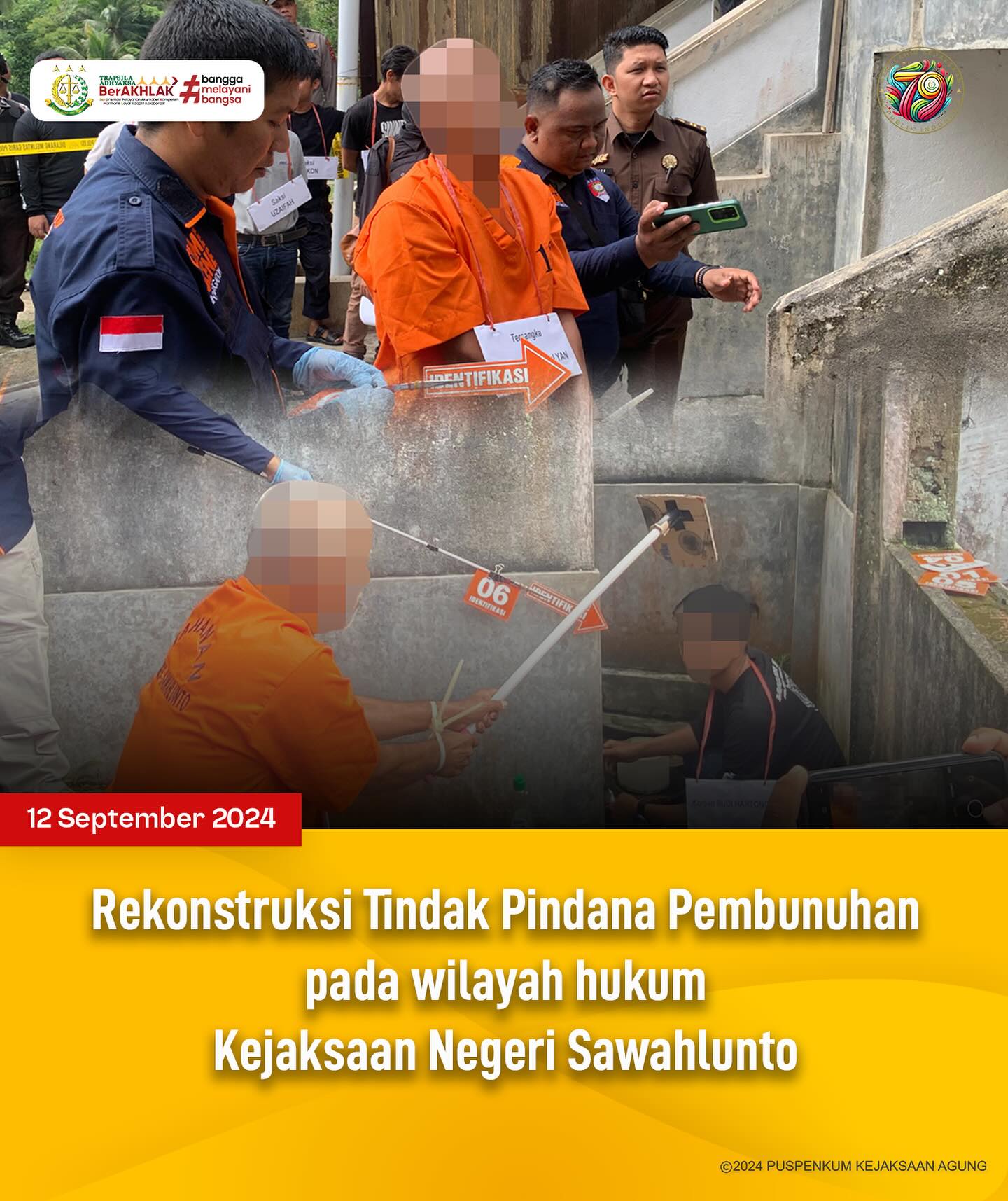 Bahwa pada hari Kamis, 12 September 2024, bertempat di Dusun Tengah Sawah Desa Silungkang Duo Kecamatan Silungkang Kota Sawahlunto, telah dilaksanakan Rekonstruksi Tindak Pidana Pembunuhan pada wilayah hukum Kejaksaan Negeri Sawahlunto. - from Instagram