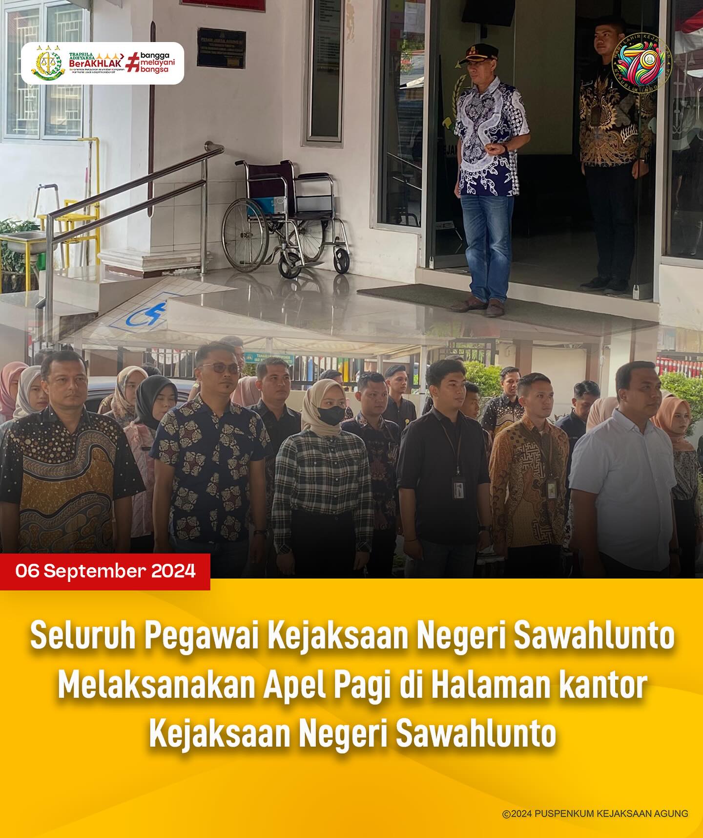 Bahwa pada hari Jumat, 06 September 2024, bertempat di Kantor Kejaksaan Negeri Sawahlunto, Seluruh Pegawai Kejaksaan Negeri Sawahlunto Melaksanakan Apel Pagi. - from Instagram
