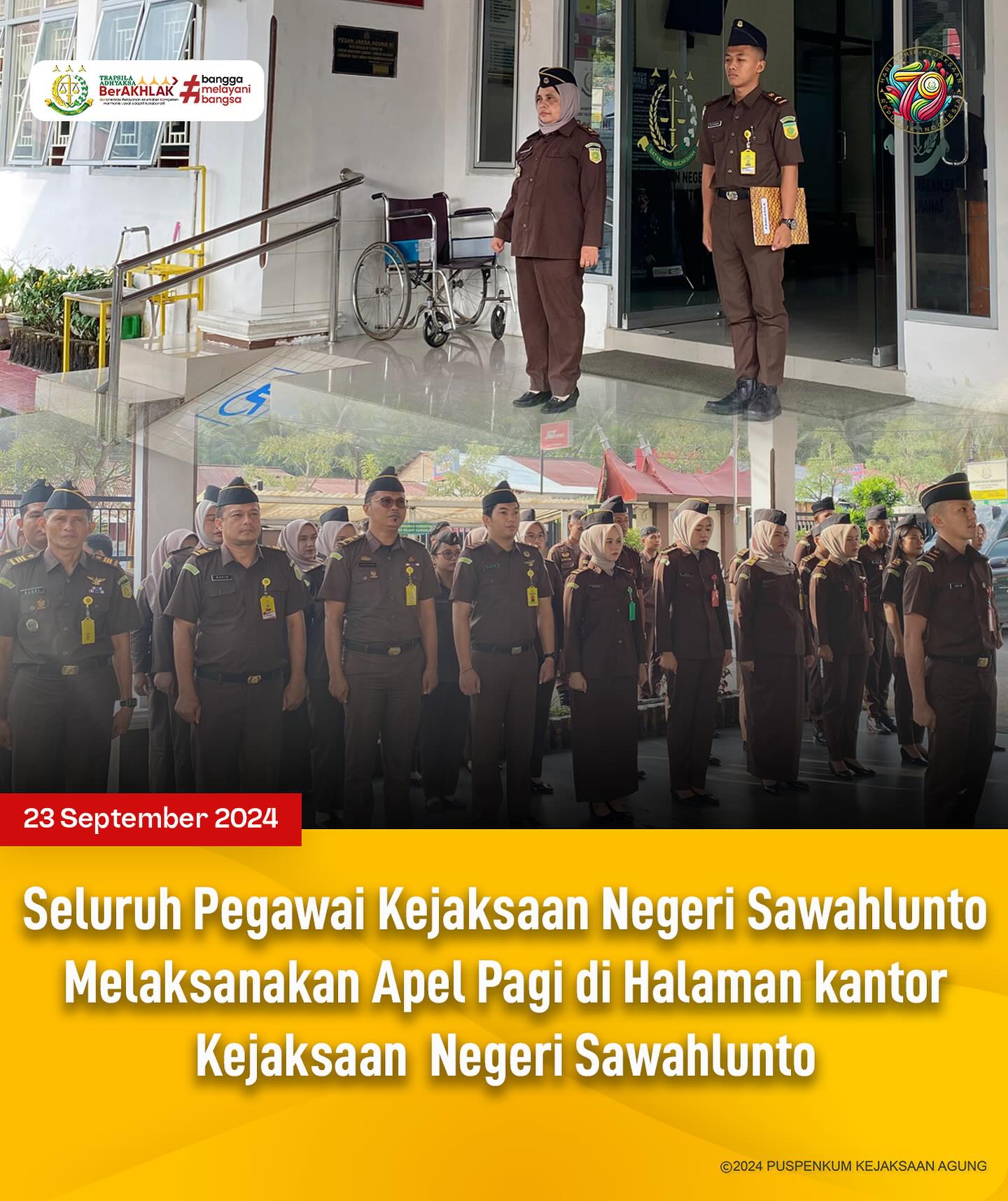 Bahwa pada hari Senin, 23 September 2024, bertempat di Kantor Kejaksaan Negeri Sawahlunto, Seluruh Pegawai Kejaksaan Negeri Sawahlunto Melaksanakan Apel Pagi. - from Instagram