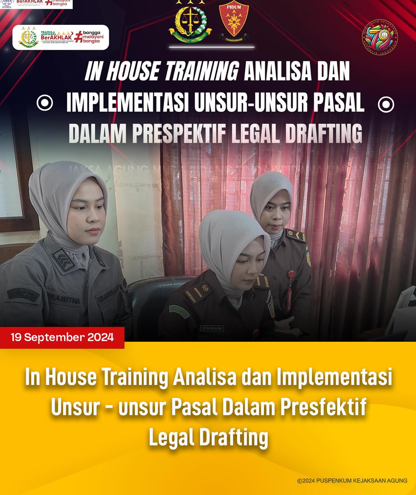 Bahwa pada hari Kamis, 19 September 2024, bertempat di ruang Video Conference Kejaksaan Negeri Sawahlunto Tim Tindak Pidana Umum Kejaksaan Negeri Sawahlunto mengikuti In House Training Analisa dan Implementasi Unsur - Unsur Pasal Dalam Presfektif Legal Drafting via Zoom Meeting. - from Instagram