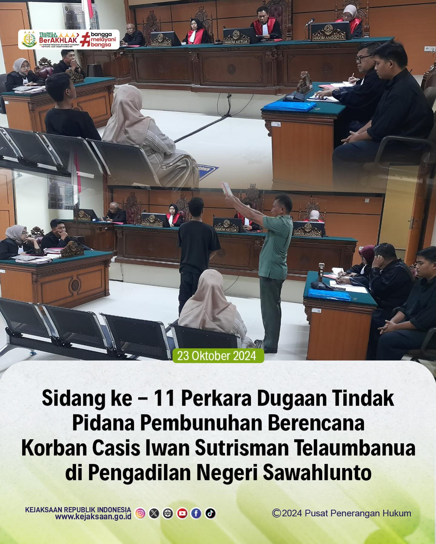 Bahwa pada hari Rabu, 23 Oktober 2024, bertempat di Pengadilan Negeri Sawahlunto, telah  dilaksanakan sidang kesebelas dengan agenda pemeriksaan saksi a de charge dalam Perkara Dugaan Tindak Pidana Pembunuhan Berencana Korban Casis Iwan Sutrisman Telaumbanua. - from Instagram