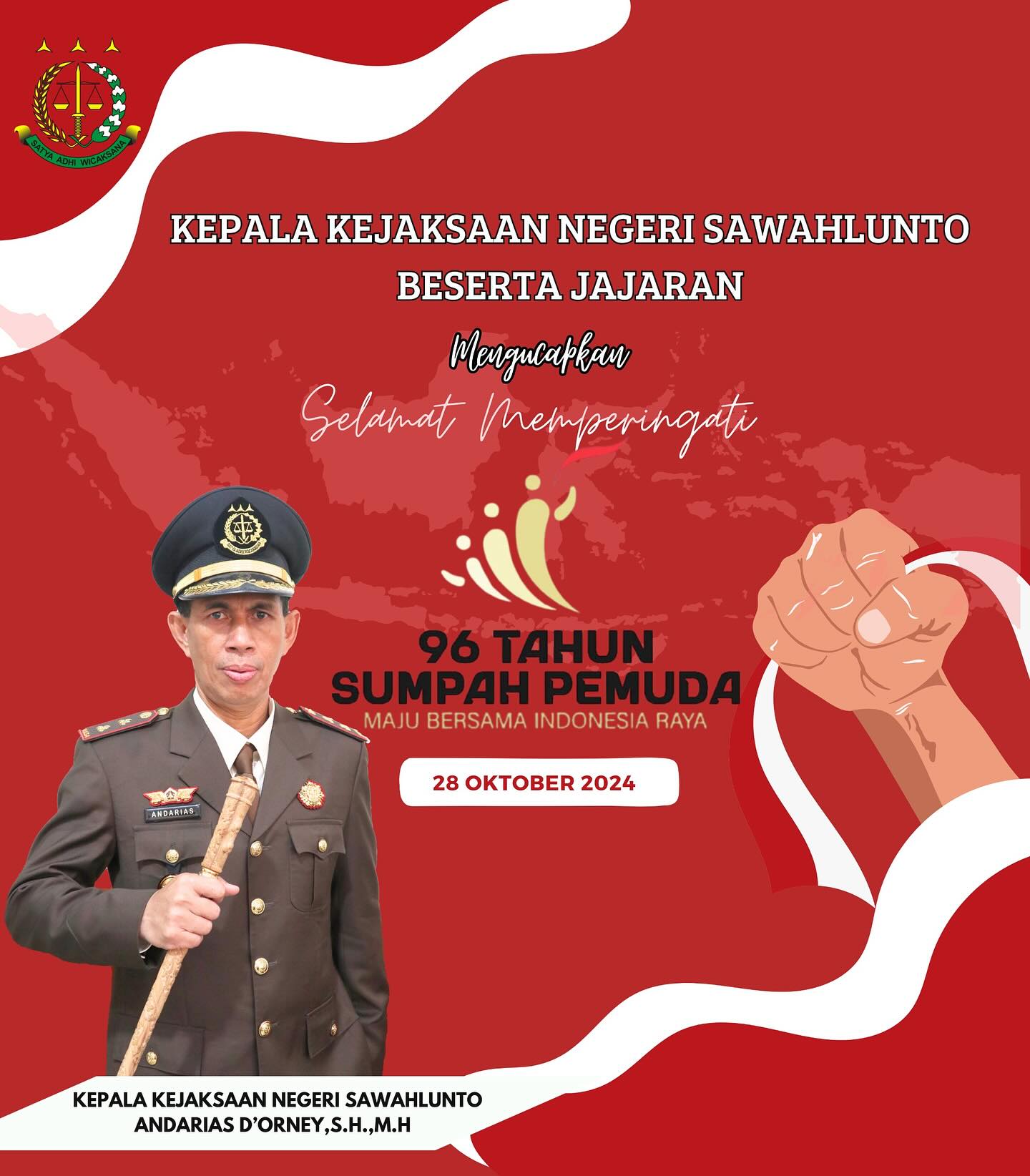 Kepala Kejaksaan Negeri Sawahlunto beserta Jajaran mengucapkan, Selamat Memperingati Hari Sumpah Pemuda Ke-96 Tahun 2024 “Maju Bersama Indonesia Raya” - from Instagram