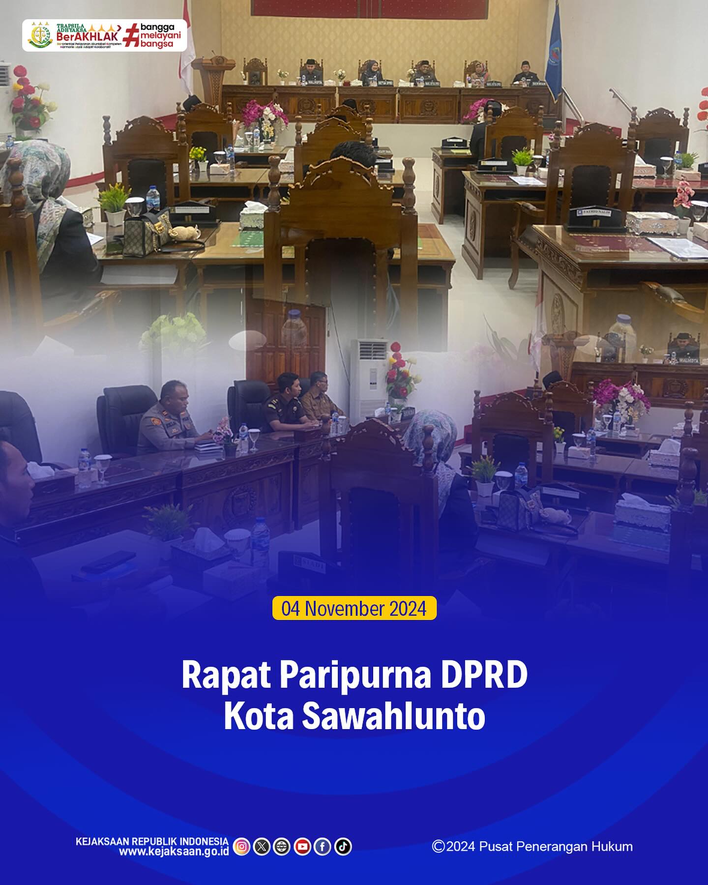 Bahwa Pada Hari Senin, 04 November 2024, bertempat di Ruang Rapat DPRD Kota Sawahlunto, Kasubsi I Bidang Intelijen Kejaksaan Negeri Sawahlunto Arief Hidayat,S.H. mengikuti kegiatan Rapat Paripurna DPRD Kota Sawahlunto terkait Penyampaian Nota Pengantar Pj. Wali Kota atas Rancangan Peraturan Daerah tentang APBD Kota Sawahlunto Tahun Anggaran 2025 - from Instagram