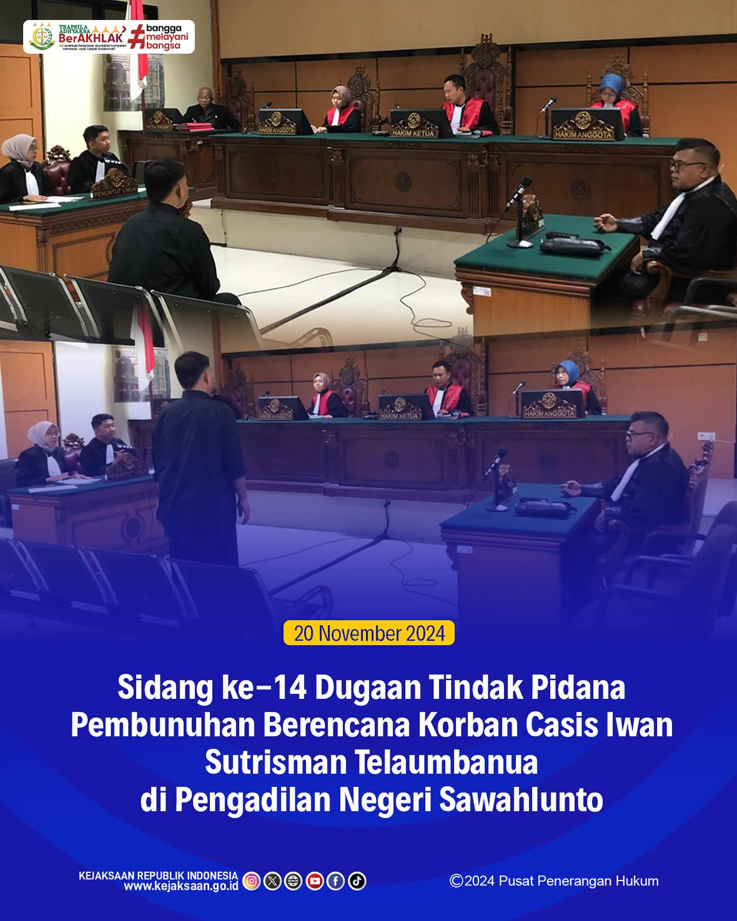 Bahwa pada hari Rabu, 20 November 2024, bertempat di Pengadilan Negeri Sawahlunto, telah dilaksanakan sidang keempat belas dengan agenda Jawaban (Replik) dari Jaksa Penuntut Umum terhadap Perkara Dugaan Tindak Pidana Pembunuhan Berencana Korban Casis Iwan Sutrisman Telaumbanua. - from Instagram