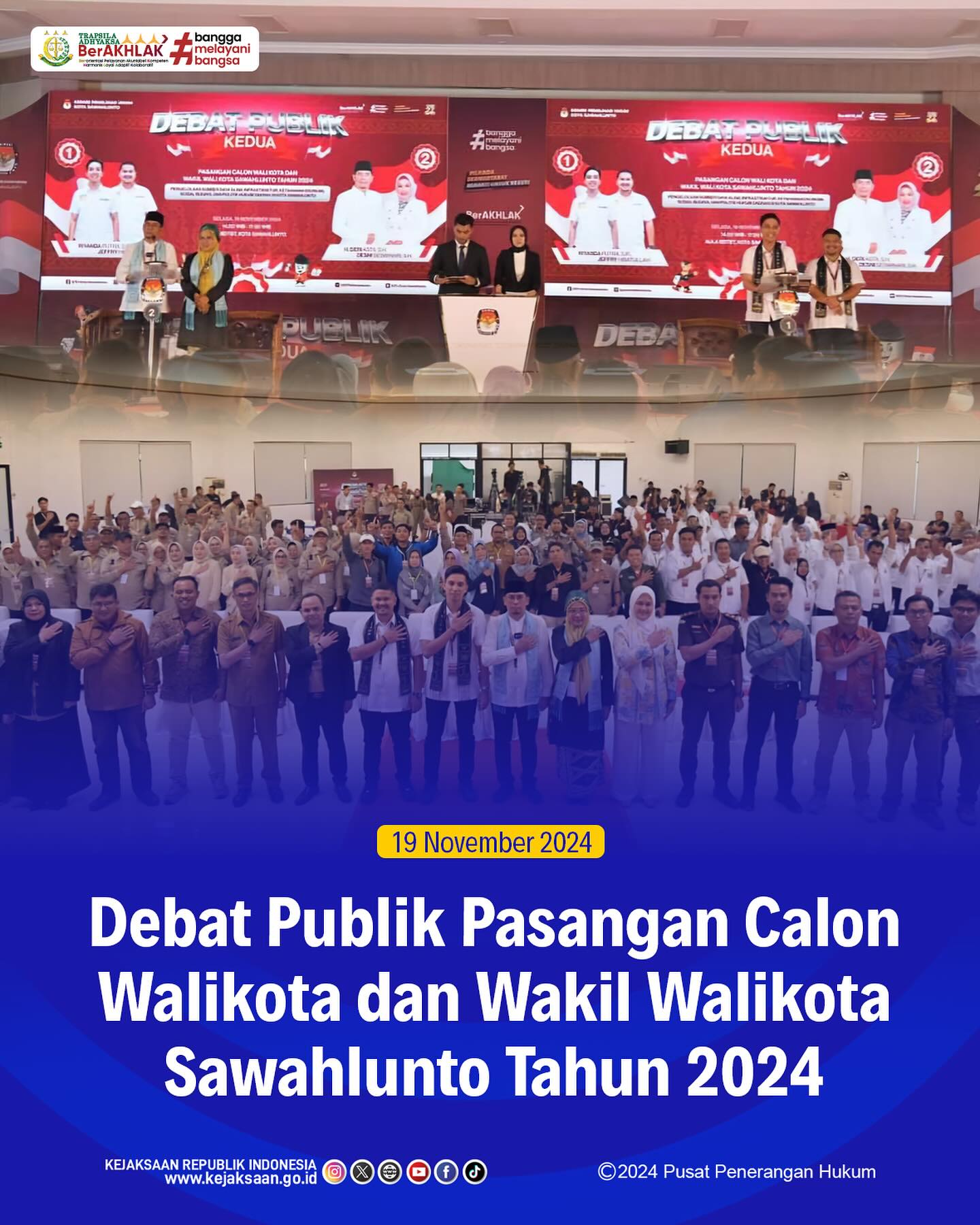Bahwa pada hari Selasa, 19 November 2024, bertempat di Aula Balai Pendidikan dan Pelatihan Tambang Bawah Tanah Sawahlunto, Kepala Seksi Intelijen Kejaksaan Negeri Sawahlunto, Rendra Taqwa Agusto,S.H., mengikuti Acara Debat Publik Pasangan Calon Walikota dan Wakil Walikota Sawahlunto Tahun 2024 - from Instagram