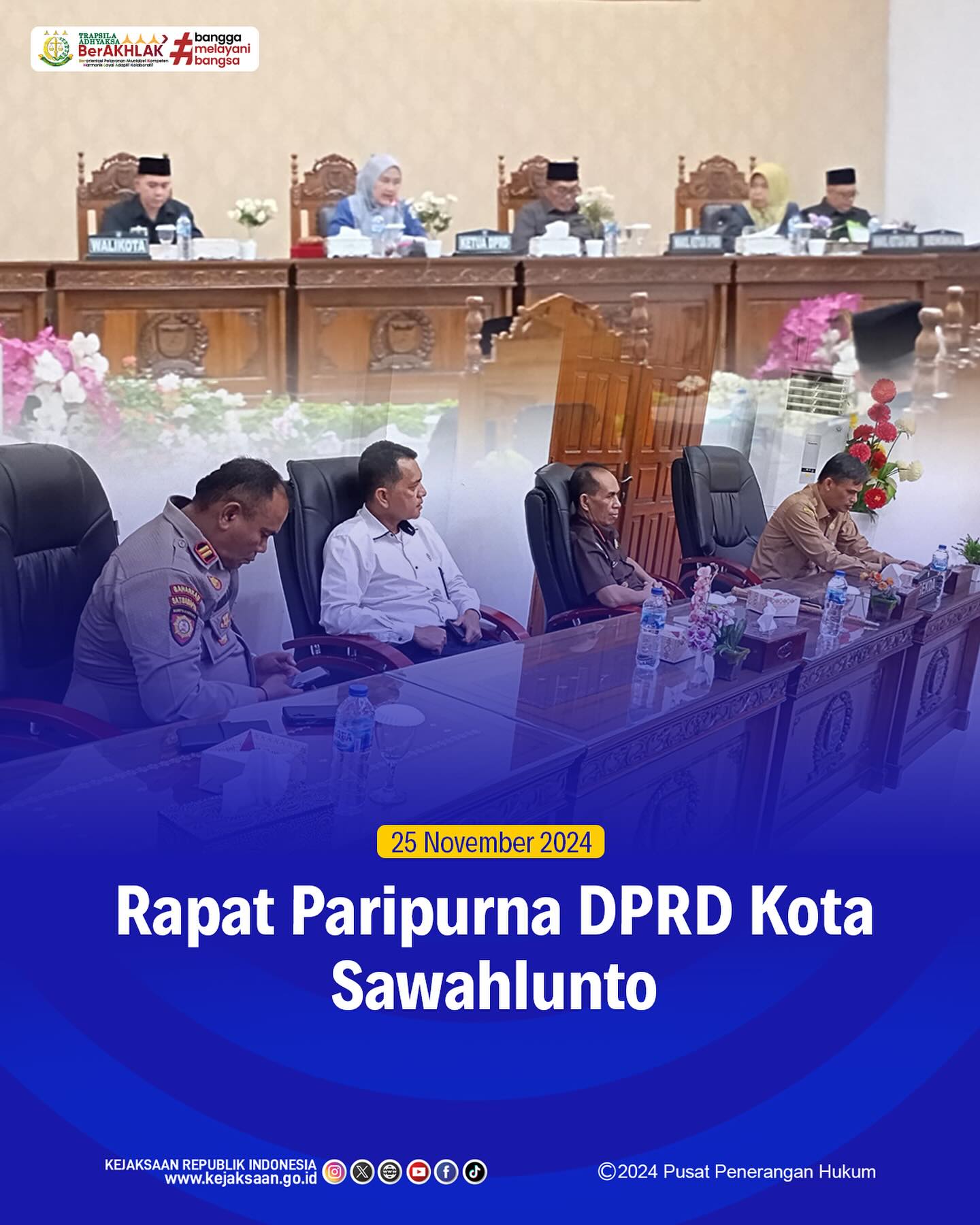 Bahwa pada hari Senin, 25 November 2024, betempat di Ruang Rapat DPRD Kota Sawahlunto, Kepala Kejaksaan Negeri Sawahlunto, Andarias D'Orney,S.H.,M.H., mengikuti kegiatan Rapat Paripurna DPRD terkait Pengambilan Keputusan terhadap Rancangan Peraturan Daerah tentang APBD Kota Sawahlunto Tahun Anggaran 2025 dan Penetapan Program Pembentukan Peraturan Daerah Kota Sawahlunto Tahun 2025 - from Instagram