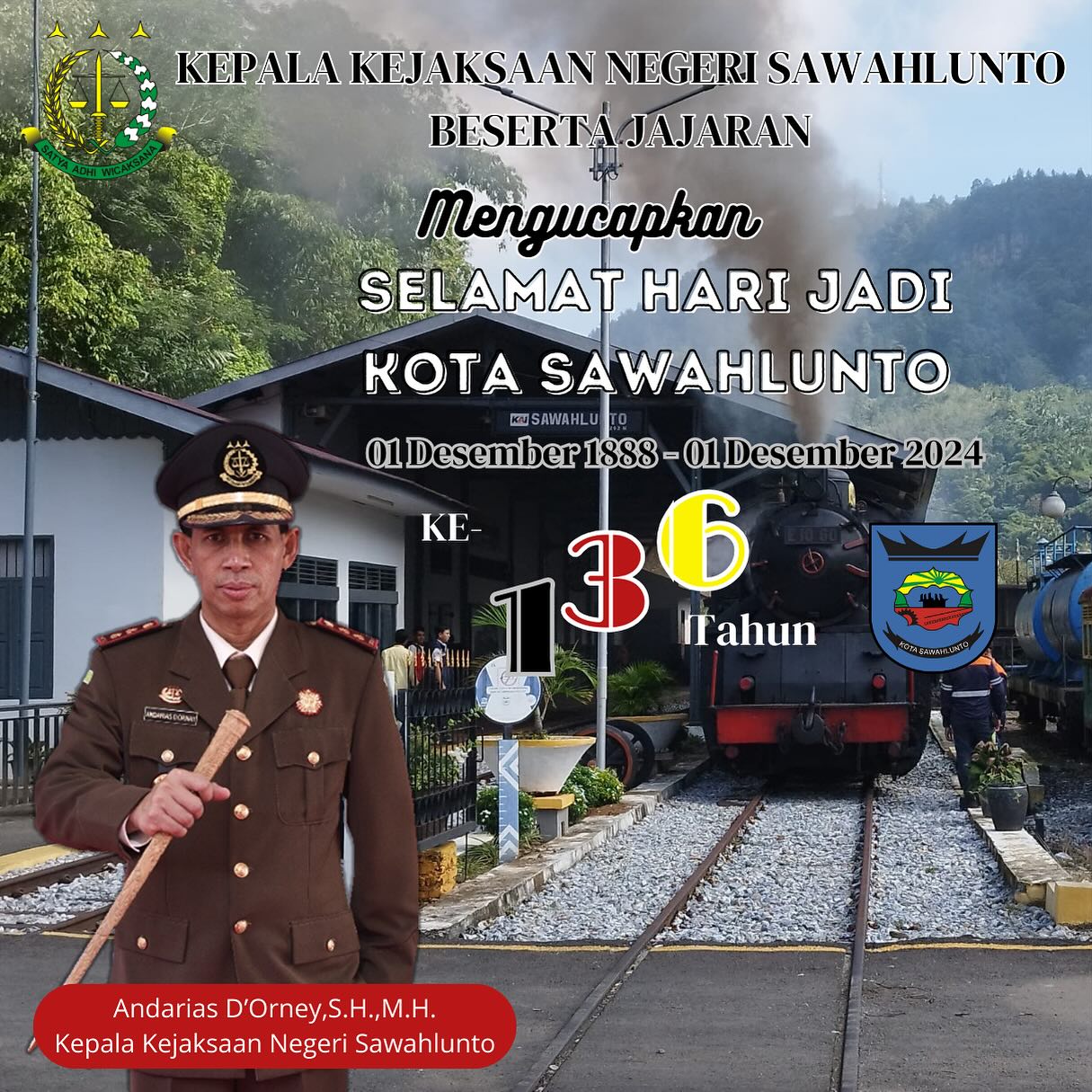 Kepala Kejaksaan Negeri Sawahlunto beserta Jajaran mengucapkan Selamat Hari Jadi Kota Sawahlunto ke - 136 tahun - from Instagram