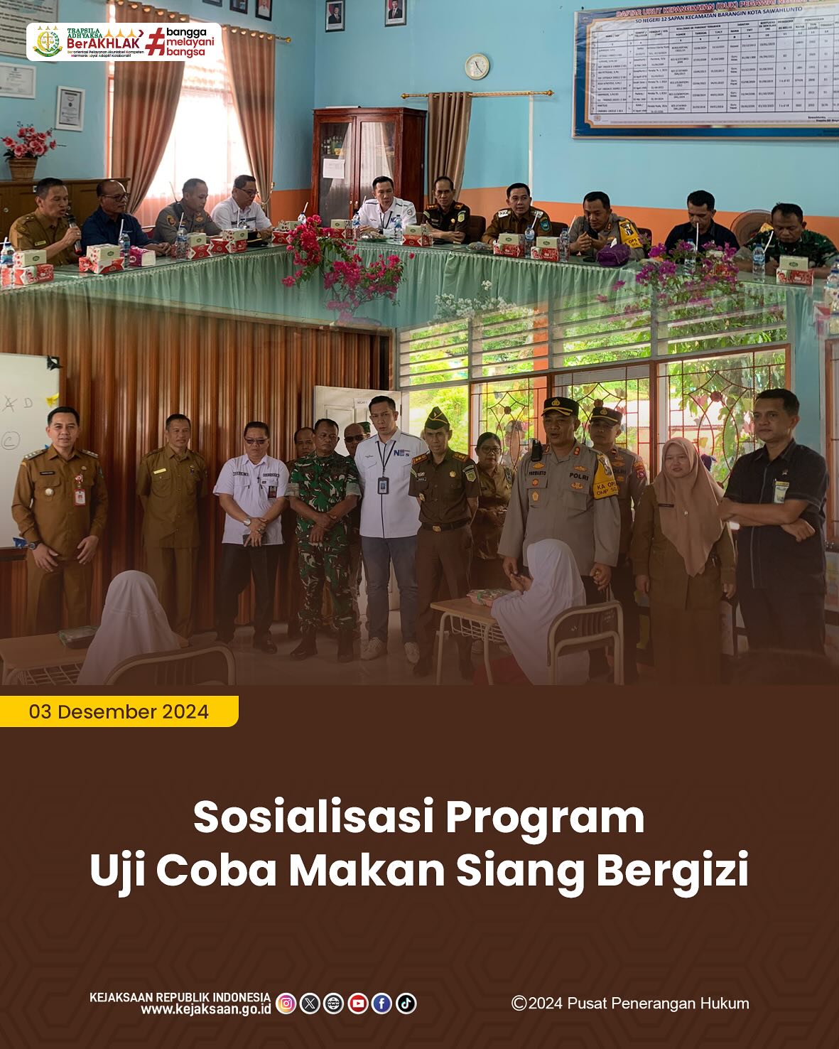 Bahwa pada hari Selasa, 03 Desember 2024, bertempat di SDN 12 Sapan Kota Sawahlunto, Kepala Kejaksaan Negeri Sawahlunto, Andarias D'Orney,S.H.,M.H, mengikuti kegiatan Monitoring Program Uji Coba Makan Siang Bergizi - from Instagram