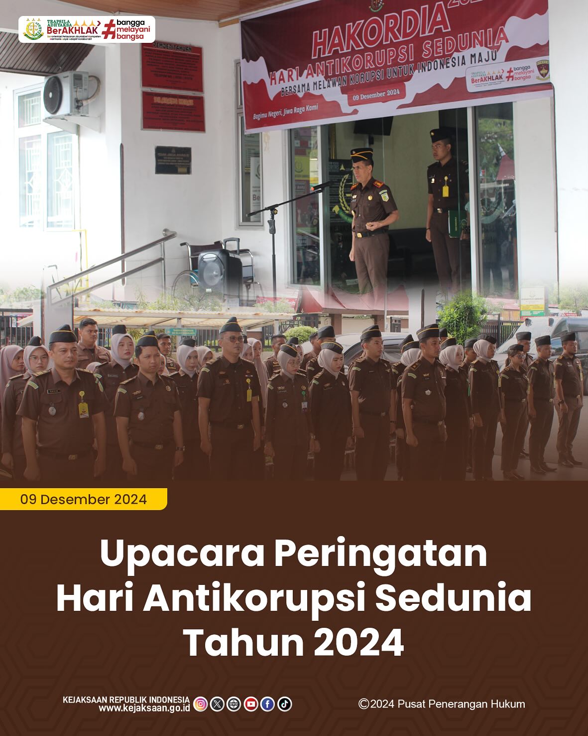 Bahwa pada hari Senin, 09 Desember 2024, bertempat di Halaman Kantor Kejaksaan Negeri Sawahlunto, Kepala Kejaksaan Negeri Sawahlunto, Andarias D'Orney,S.H.,M.H., menjadi Inspektur Upacara Peringatan Hari Antikorupsi Sedunia (HAKORDIA) tahun 2024 dengan tema "Bersama Melawan Korupsi Untuk Indonesia Maju" - from Instagram