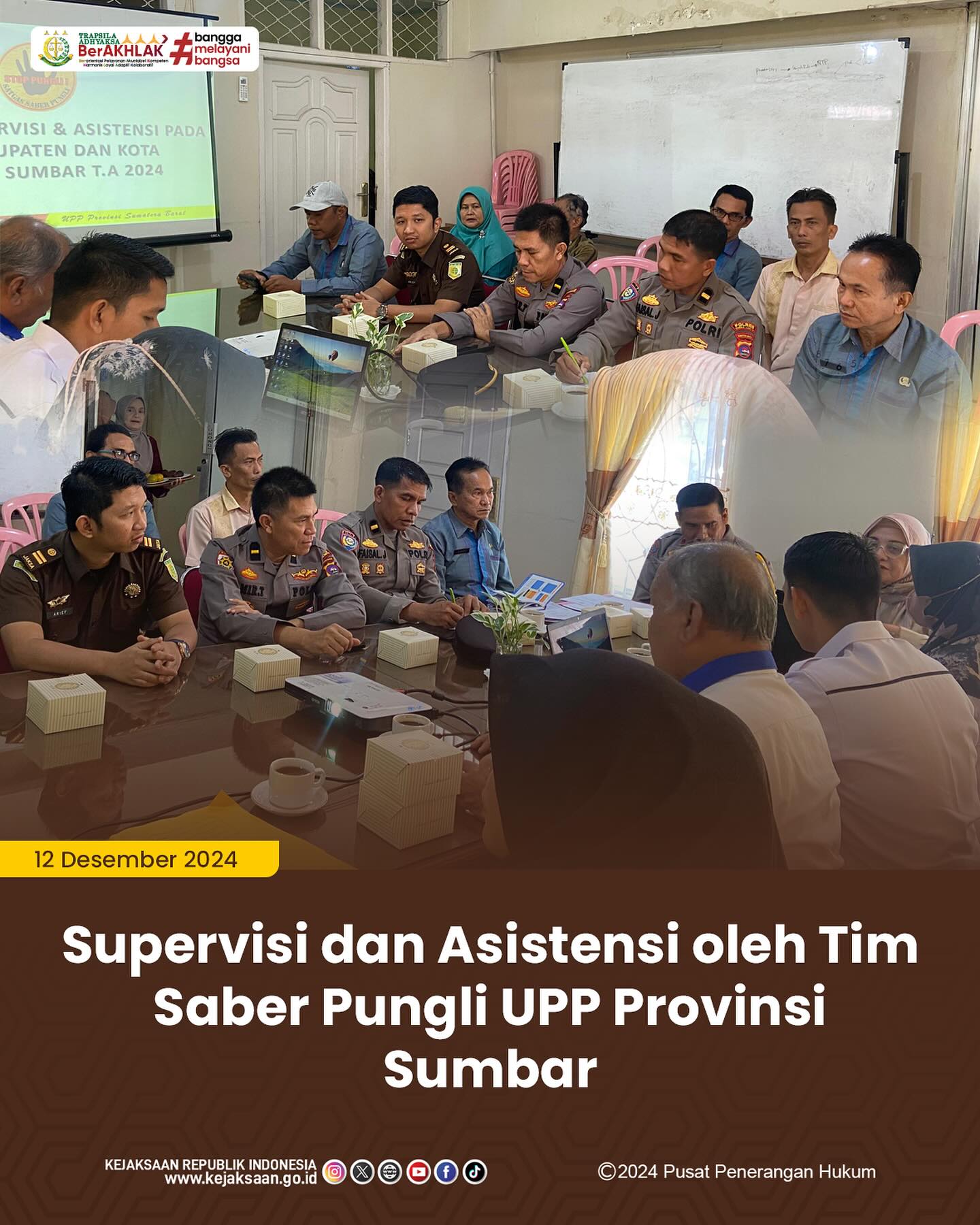 Bahwa pada hari Kamis, 12 Desember 2024, bertempat di Ruang Rapat Inspektorat Kota Sawahlunto, Kasubsi 1 Bidang Intelijen Kejaksaan Negeri Sawahlunto, Arief Hidayat,S.H., mengikuti Kegiatan Supervisi dan Asistensi oleh Tim Saber Pungli UPP Provinsi Sumatera Barat - from Instagram