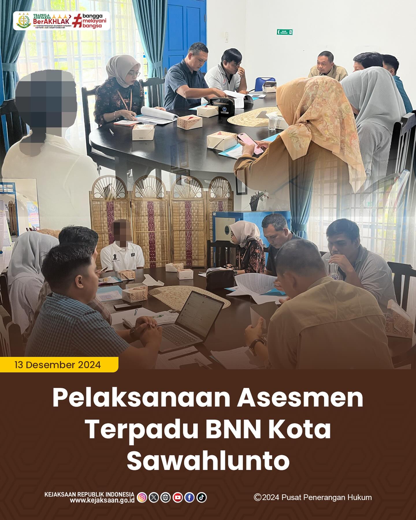 Bahwa pada hari Jumat, 13 Desember 2024, bertempat di Kantor Badan Narkotika Nasional Kota Sawahlunto, Kasubsi 2 Bidang Intelijen Kejaksaan Negeri Sawahlunto, Laras Iga Mawarni,S.H., melaksanakan kegiatan Asesmen Terpadu Tindak Pidana Narkotika - from Instagram