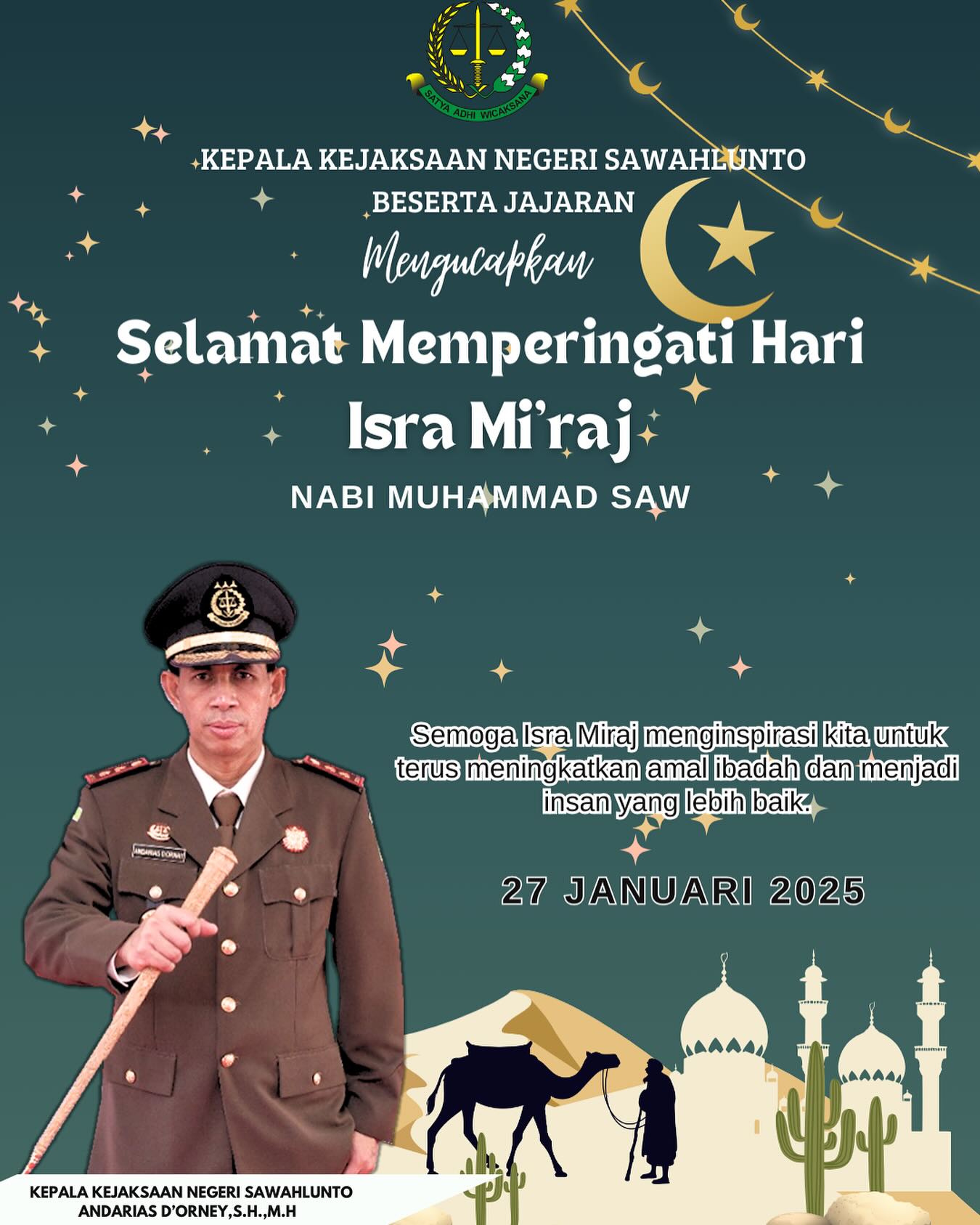 Kepala Kejaksaan Negeri Sawahlunto Beserta Seluruh Jajaran Mengucapkan Selamat Memperingati Isra Mi'raj 1446 H Tahun 2025 - from Instagram