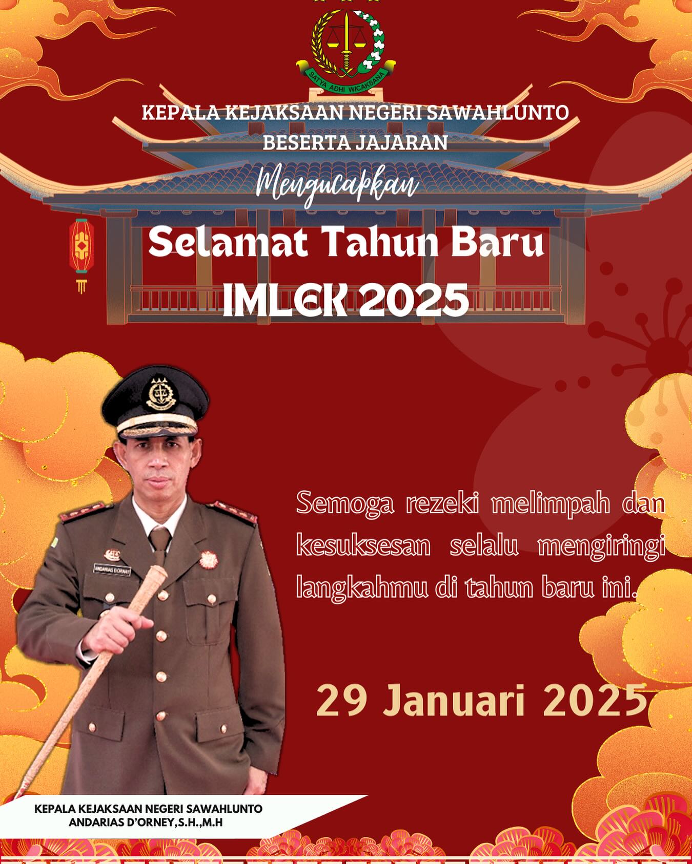 Kepala Kejaksaan Negeri Sawahlunto Beserta Seluruh Jajaran Mengucapkan Selamat Tahun Baru Imlek 2025 - from Instagram