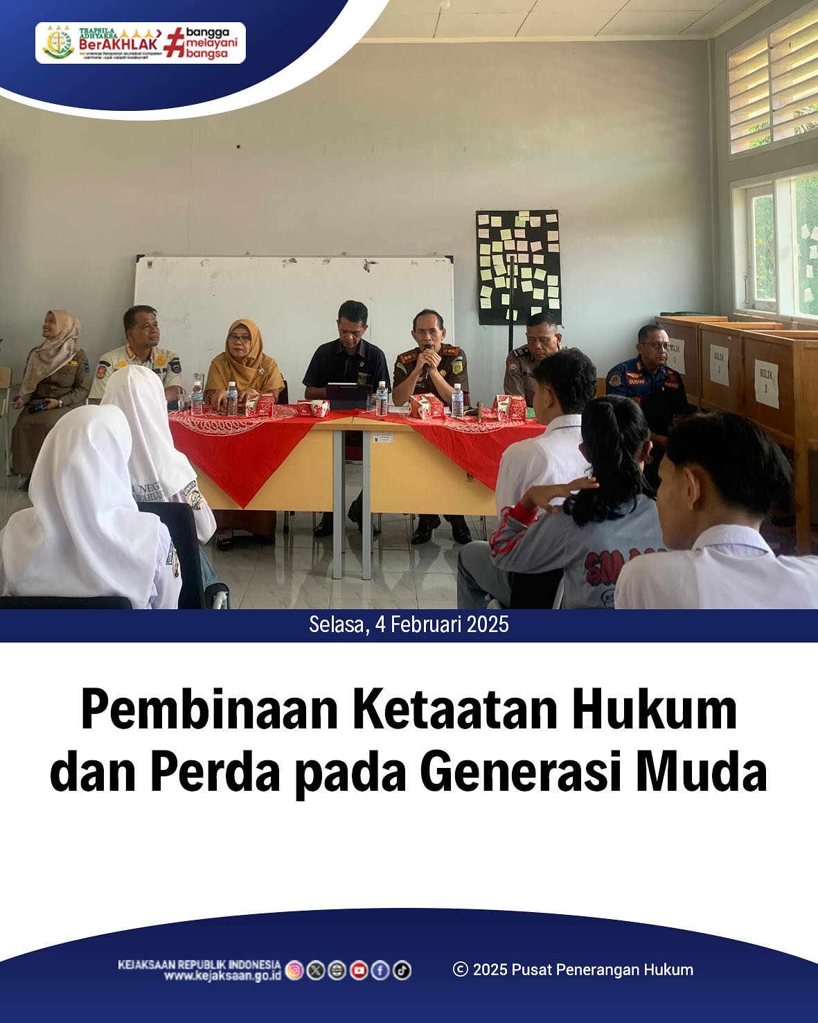 Bahwa pada hari Selasa, 04 Februari 2025, bertempat di SMAN 3 Sawahlunto, Kepala Kejaksaan Negeri Sawahlunto, Andarias D'Orney,S.H.,M.H., menjadi Narasumber Kegiatan Pembinaan Ketaatan Hukum dan Perda pada Generasi Muda - from Instagram