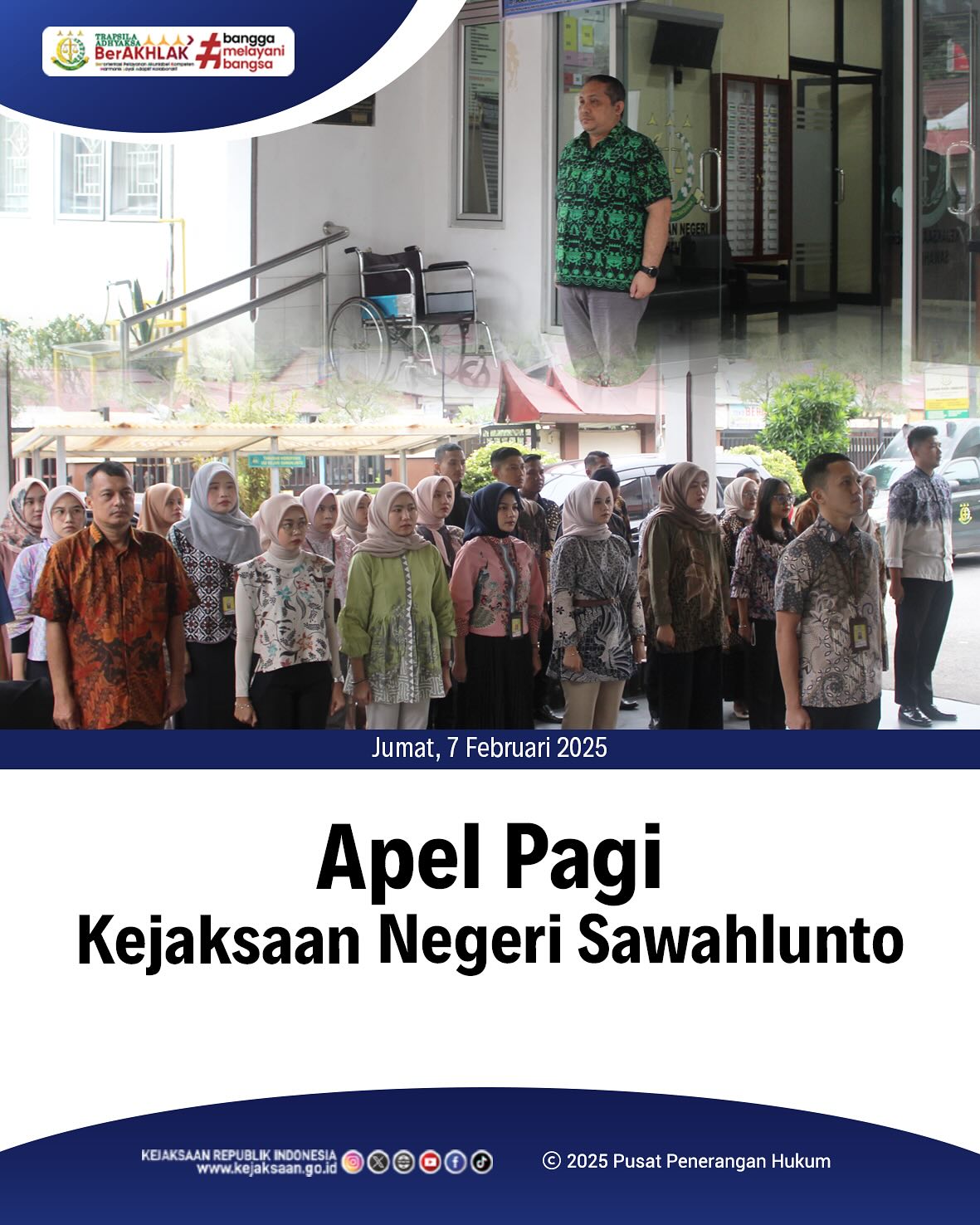 Bahwa pada hari Jumat, 07 Februari 2025, bertempat di Halaman Kantor Kejaksaan Negeri Sawahlunto, Kepala Seksi Pemulihan Aset & Pengelolaan Barang Bukti, Jovan Kurata Waruwu,S.H.,M.H., Memimpin Apel Pagi Kejaksaan Negeri Sawahlunto diikuti oleh seluruh Pegawai Kejaksaan Negeri Sawahlunto - from Instagram