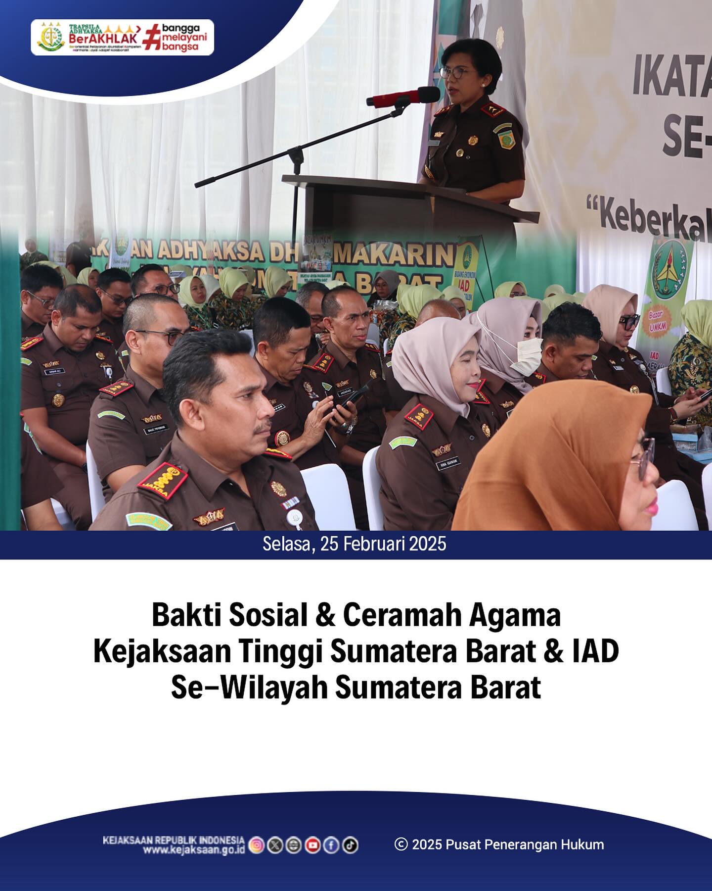 Bahwa pada hari Selasa, 25 Februari 2025, bertempat di Kantor Kejaksaan Tinggi Sumatera Barat, Kepala Kejaksaan Negeri Sawahlunto, Bapak Andarias D'Orney,S.H.,M.H., mengikuti kegiatan Bakti Sosial & Ceramah Agama Kejaksaan Tinggi Sumatera Barat & IAD Se-Wilayah Sumatera Barat - from Instagram