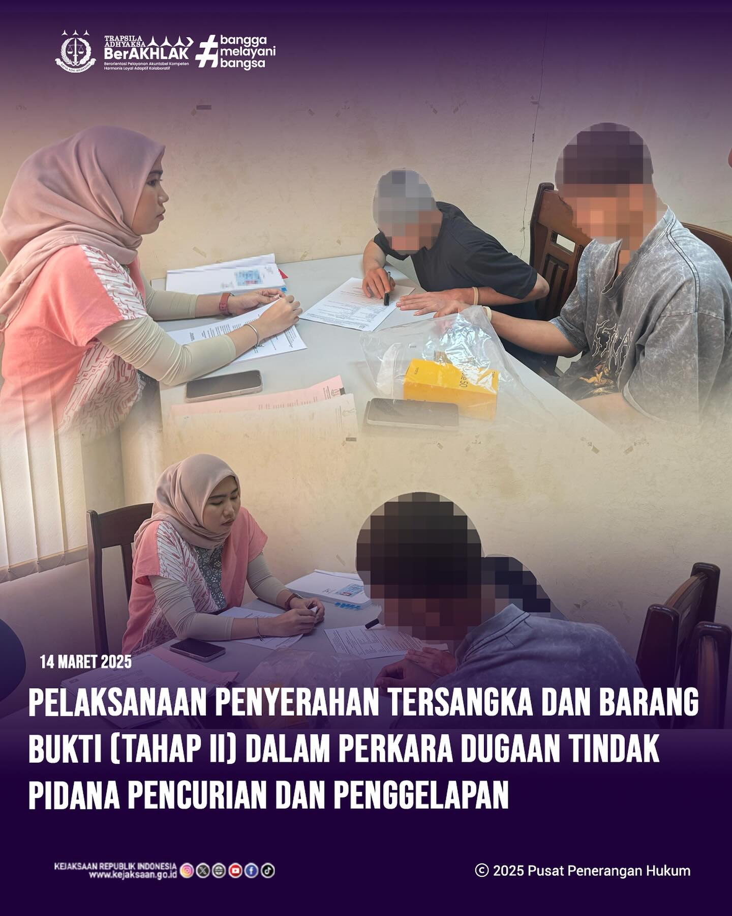 Bahwa pada hari Rabu, 05 Maret 2025, bertempat di Ruang Pemeriksaan Tahap II telah dilaksanakan Penyerahan Tersangka dan Barang Bukti (Tahap II) Dalam Perkara Dugaan Tindak Pidana Pencurian / Penggelapan dari Penyidik Polres Sawahlunto - from Instagram