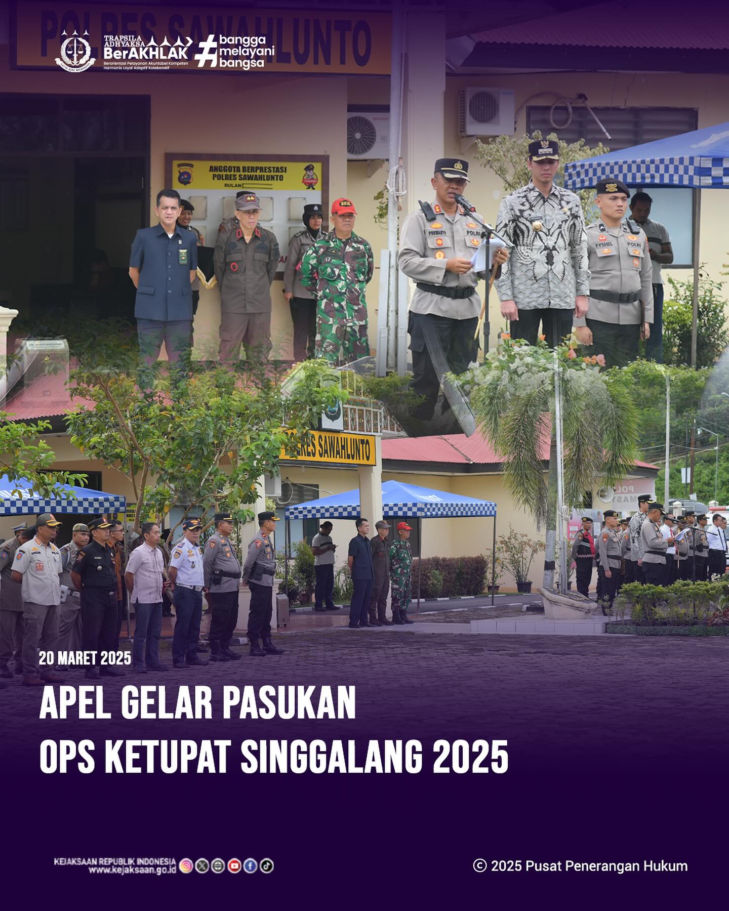 Bahwa pada hari Kamis, 20 Maret 2025, bertempat di Lapangan Apel Polres Sawahlunto, Kepala Kejaksaan Negeri Sawahlunto, Bapak Andarias D'Orney,S.H.,M.H., mengikuti kegiatan Apel Gelar Pasukan Ops Ketupat Singgalang 2025 - from Instagram