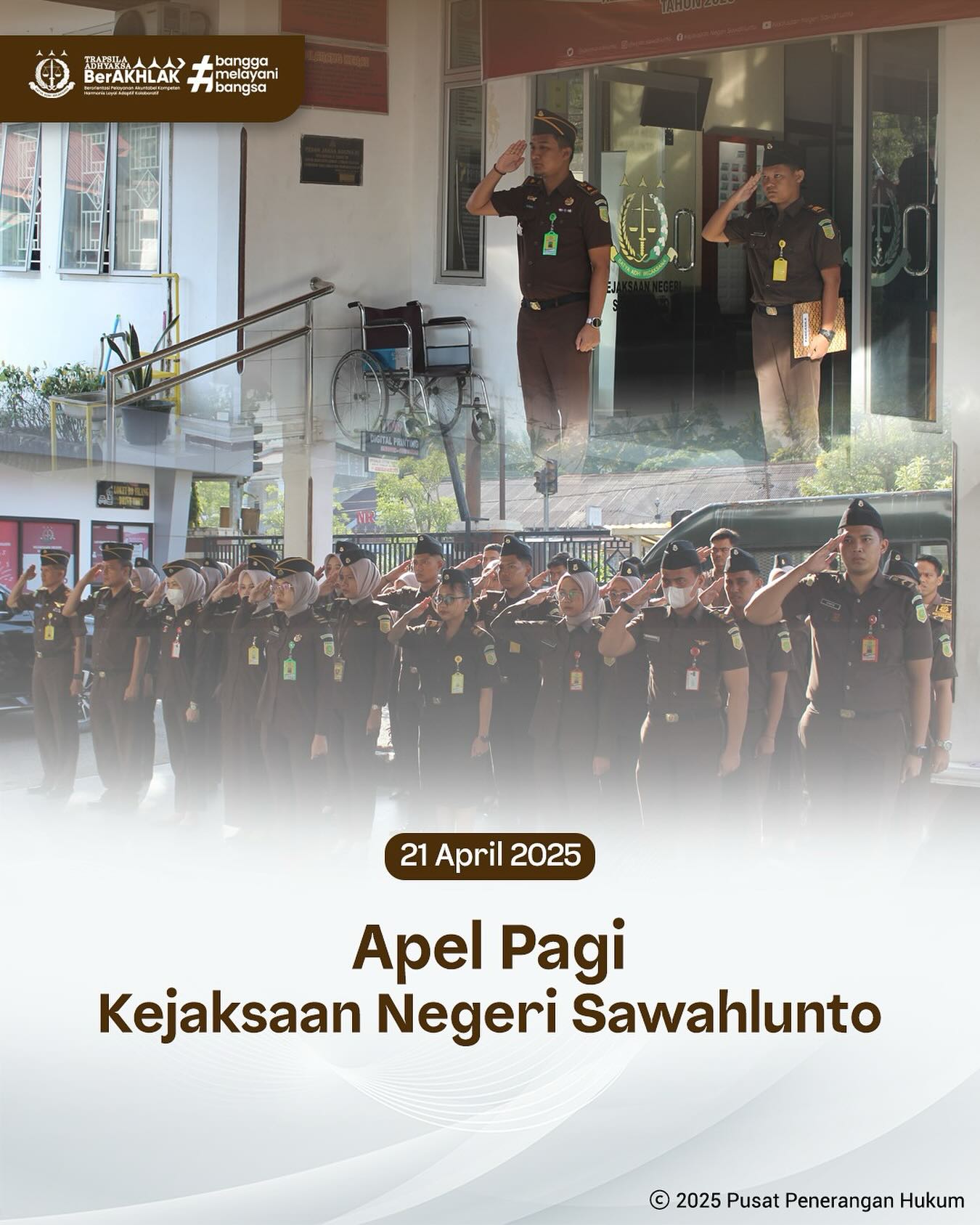Bahwa pada hari Senin, 21 April 2025, bertempat di Halaman Kantor Kejaksaan Negeri Sawahlunto, telah dilaksanakan Apel Pagi yang dipimpin Oleh Kepala Seksi Intelijen, Bapak Rendra Taqwa Agusto,S.H., serta diikuti oleh seluruh Pegawai dan PPNPN Kejaksaan Negeri Sawahlunto - from Instagram