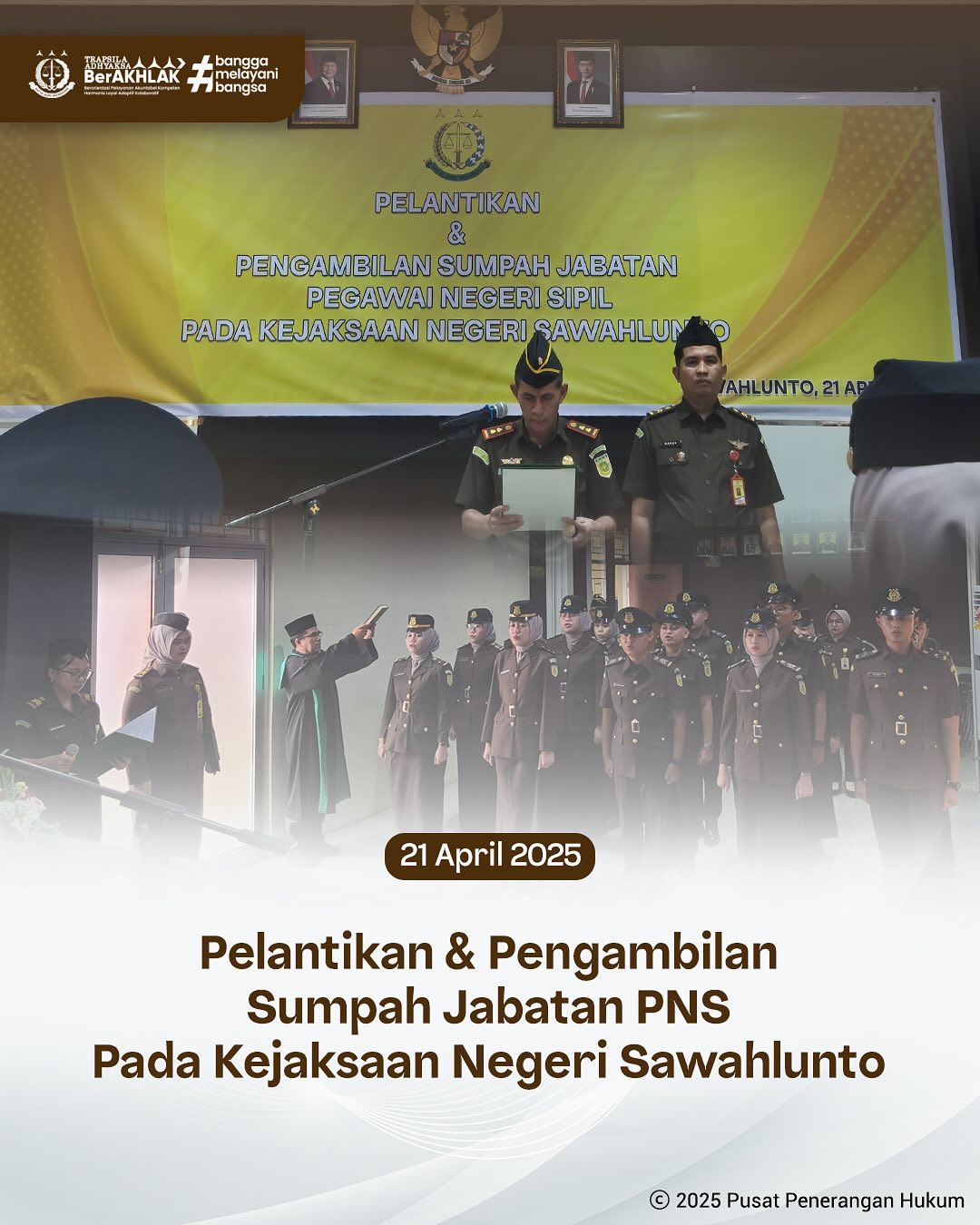 Senin,21 April 2025,Bertempat di Aula Kantor Kejaksaan Negeri Sawahlunto, telah dilaksanakan Upacara Pelantikan dan Pengambilan Sumpah/Janji Pegawai Negeri Sipil (PNS) di lingkungan Kejaksaan Negeri Sawahlunto yang diikuti 15 Calon Pegawai Negeri Sipil.Upacara di pimpin langsung oleh Kepala Kejaksaan Negeri Sawahlunto, Bapak Andarias D'Orney,S.H.,M.H dan dihadiri oleh Kasubbag, Para Kasi dan seluruh staf di lingkungan Kejaksaan Negeri Sawahlunto. - from Instagram