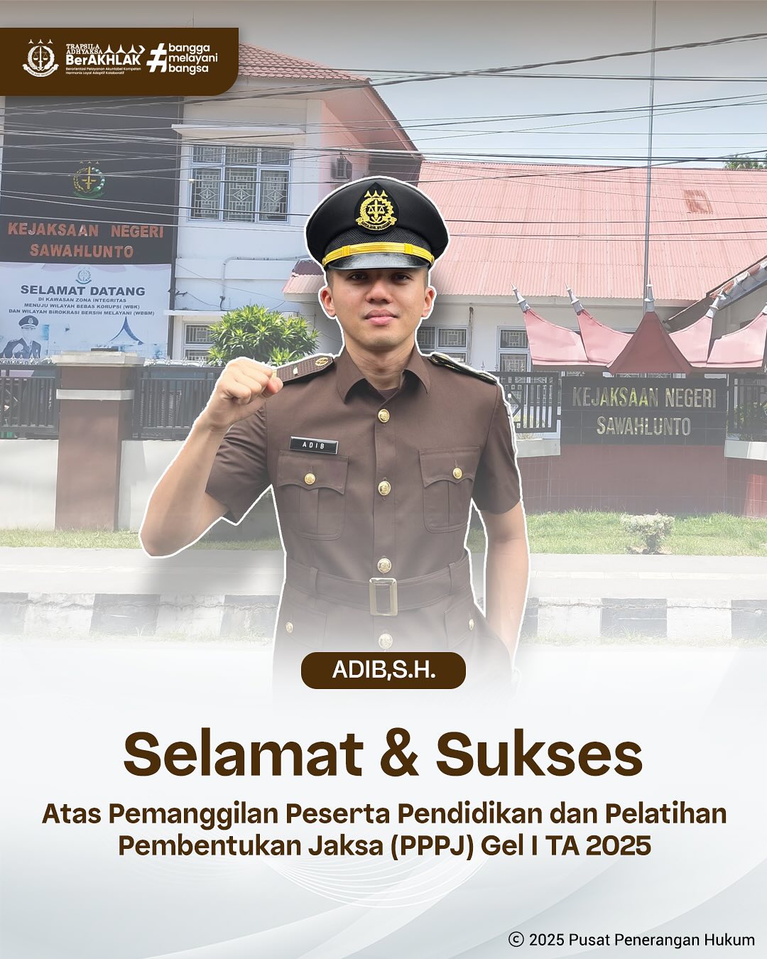 Keluarga Besar Kejaksaan Negeri Sawahlunto mengucapkan Selamat & Sukses Kepada Sdr. Adib,S.H., dan Sdri. Dyva Maulina,S.H. Atas Pemanggilan Peserta Pendidikan dan Pelatihan Pembentukan Jaksa (PPPJ) Gel I TA 2025. - from Instagram