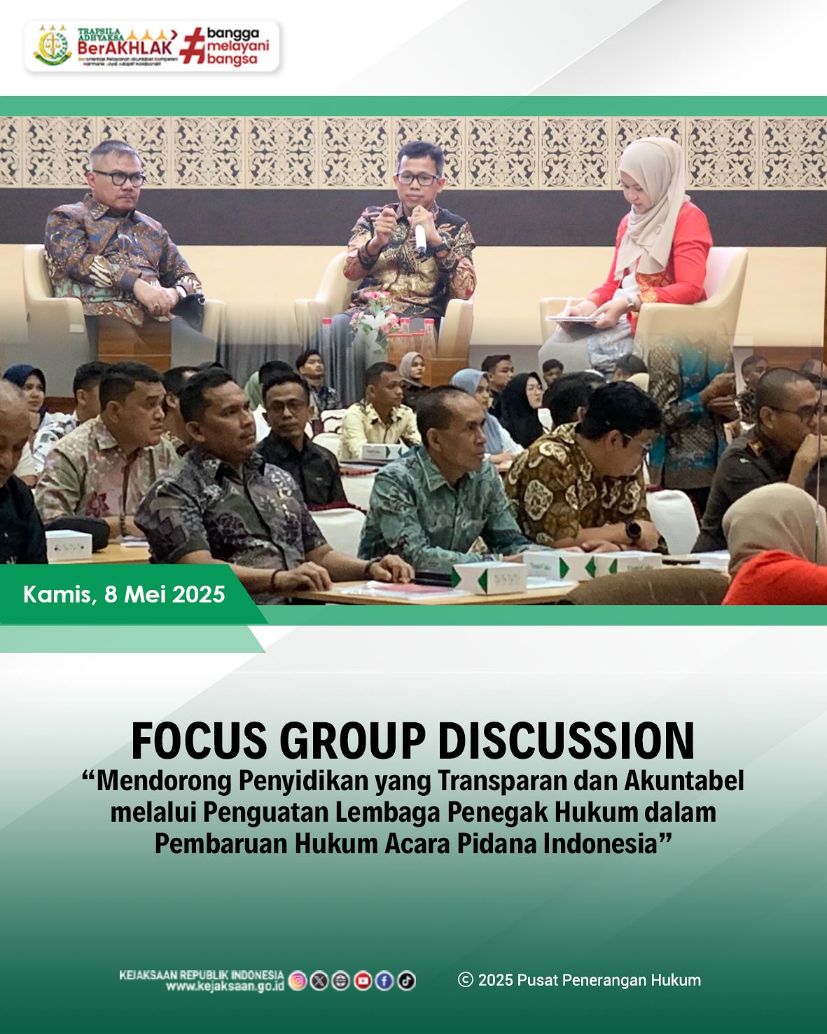Bahwa pada hari Kamis tanggal 8 mei 2025 bertempat di Gedung Serbaguna Fakultas Hukum Universitas Andalas Padang, Kepala Kejaksaan Negeri Sawahlunto, Andarias D' Orney, SH, MH mengikuti kegiatan Forum Group Discussion (FGD) terkait Rancangan Kitab Undang-undang Hukum Acara Pidana (KUHAP) dan Kunjungan Kerja Komisi Kejaksaan Republik Indonesia bersama Kejaksaan Tinggi Sumatera Barat. - from Instagram