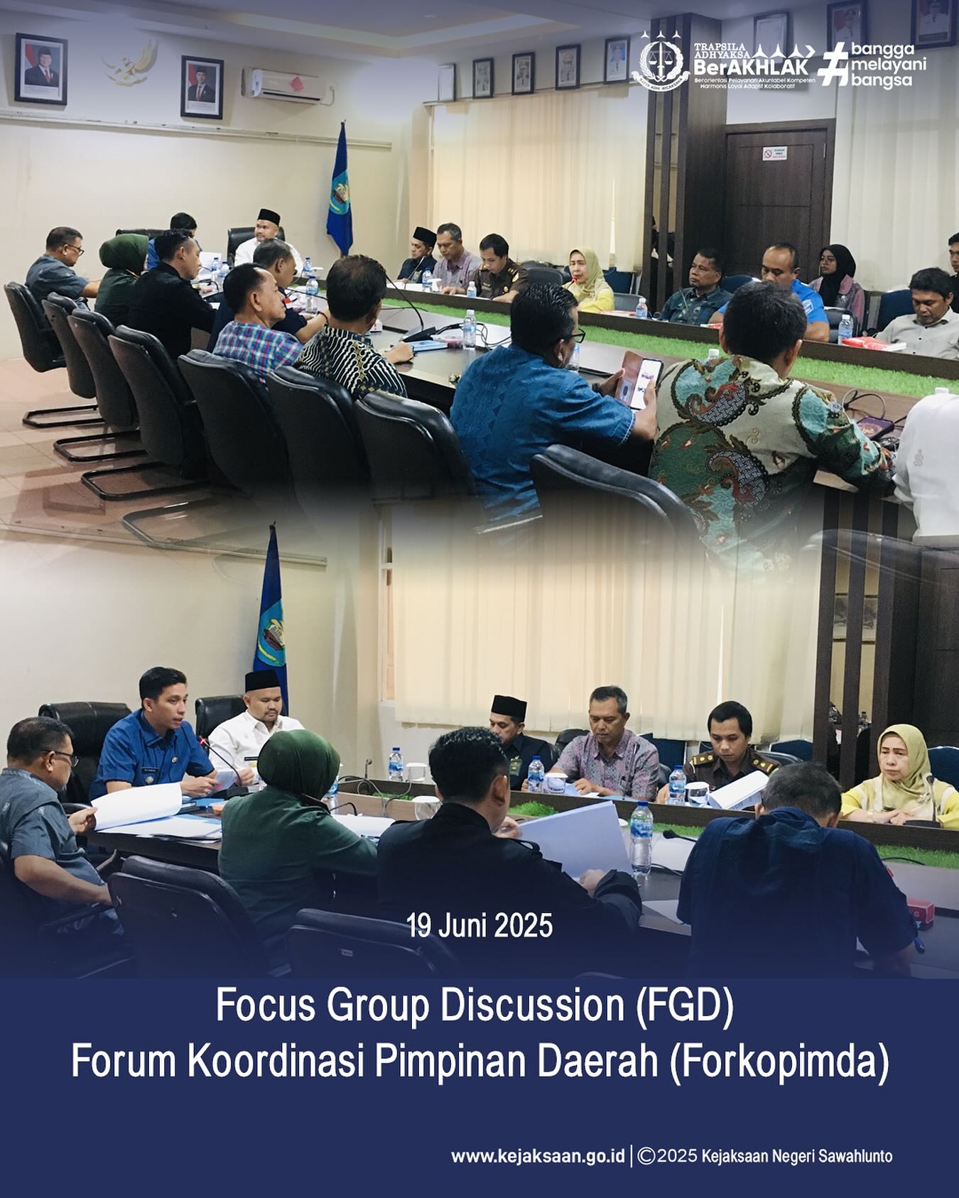 Bahwa pada hari Kamis, 19 Juni 2025, bertempat di Ruang Rapat M. Yamin Balaikota Sawahlunto, mewakili Kepala Kejaksaan Negeri Sawahlunto, Kepala Seksi Tindak Pidana Umum, Bapak Adhi Putra Graha,S.H., mengikuti Kegiatan Focus Group Discussion (FGD) Forum Koordinasi Pimpinan Daerah (Forkopimda) Kota Sawahlunto dengan materi : 1. Pembentukan Satuan Gugus Tugas (Satgas) Terpadu Penanganan dan Pembinaan Organisasi Kemasyarakatan Terafiliasi Kegiatan Premanisme yang Mengganggu Stabilitas Keamanan, dan Ketertiban Masyarakat serta iklim Investasi di Kota Sawahlunto2. Pencegahan, Pemberantasan, Penyalahgunaan dan Peredaran Gelap Narkotika (P4GN) serta Persiapan Peringatan Hari Anti Narkotika Internasional Tahun 2025 di Kota Sawahlunto - from Instagram