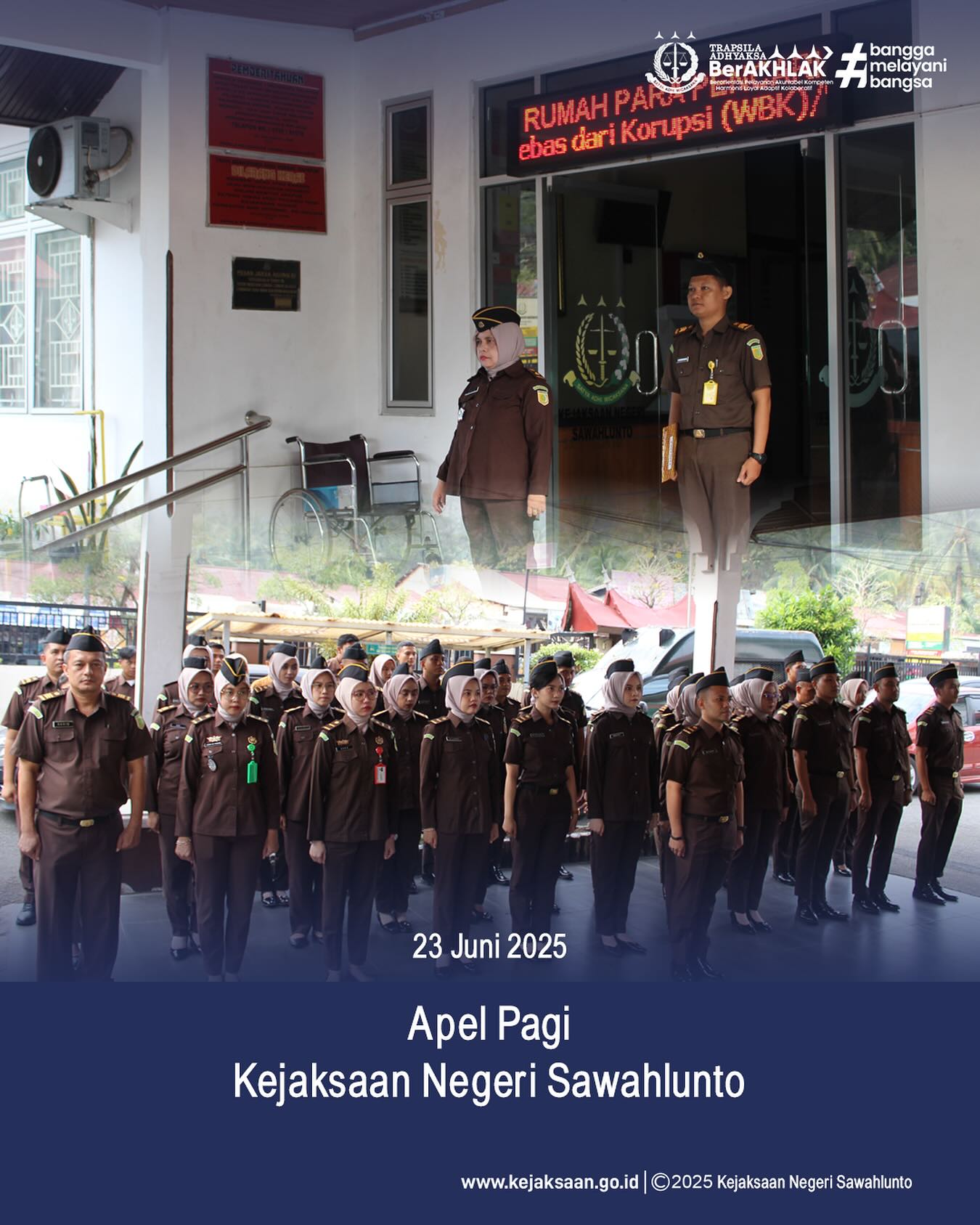Bahwa pada hari Senin, 23 Juni 2025, bertempat di Halaman Kantor Kejaksaan Negeri Sawahlunto, telah dilaksanakan Apel Pagi yang dipimpin Oleh Kepala Subbagian Pembinaan, Ibu Elnita,S.H., serta diikuti oleh seluruh Pegawai dan PPNPN Kejaksaan Negeri Sawahlunto - from Instagram
