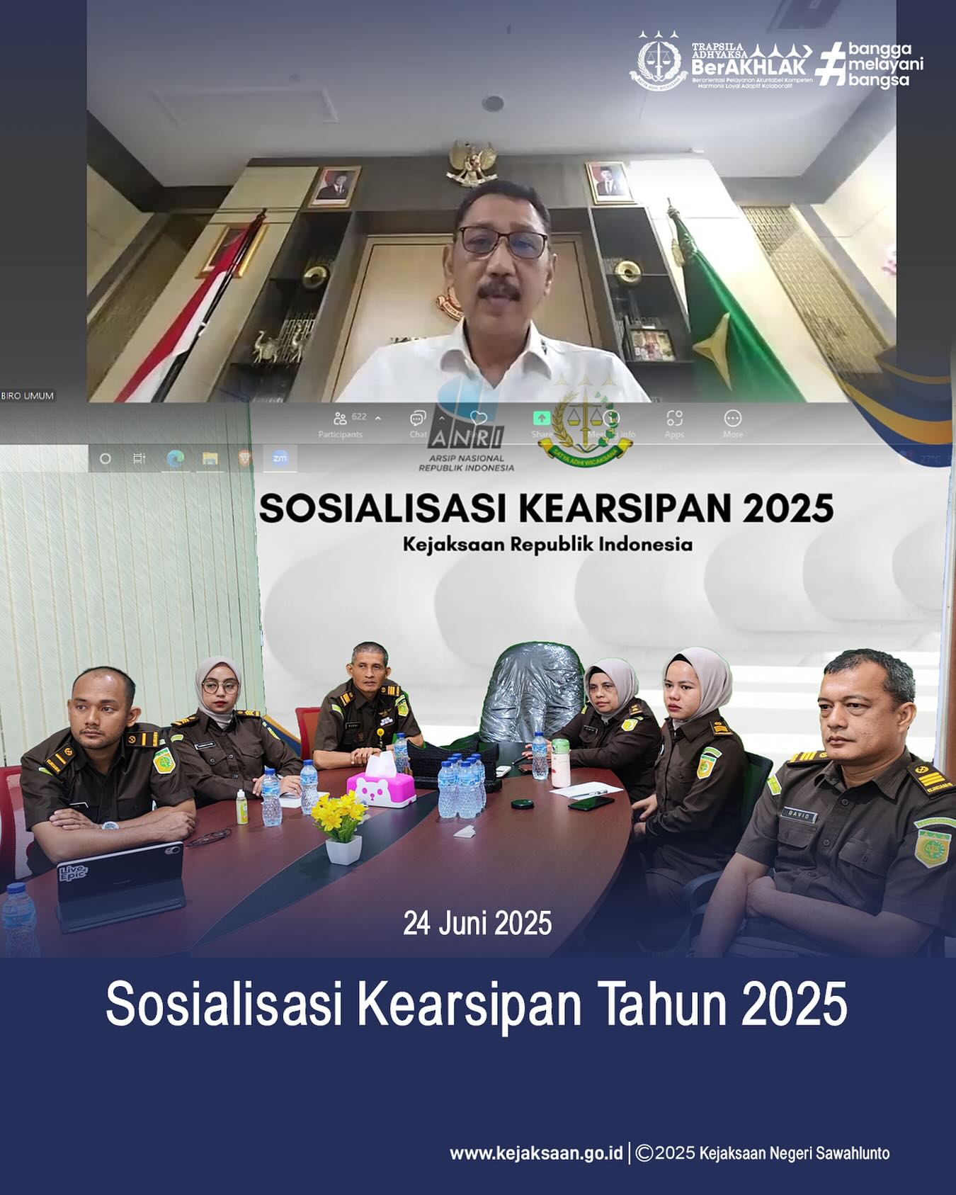 Bahwa pada hari Selasa, 24 Juni 2025, bertempat di Ruang Video Conference Kantor Kejaksaan Negeri Sawahlunto, Kepala Subbagian Pembinaan, Ibu Elnita,S.H., dan para kaur beserta Para Fungsional Arsiparis mengikuti Kegiatan Sosialisasi Kearsipan Tahun 2025 secara Hybrid - from Instagram