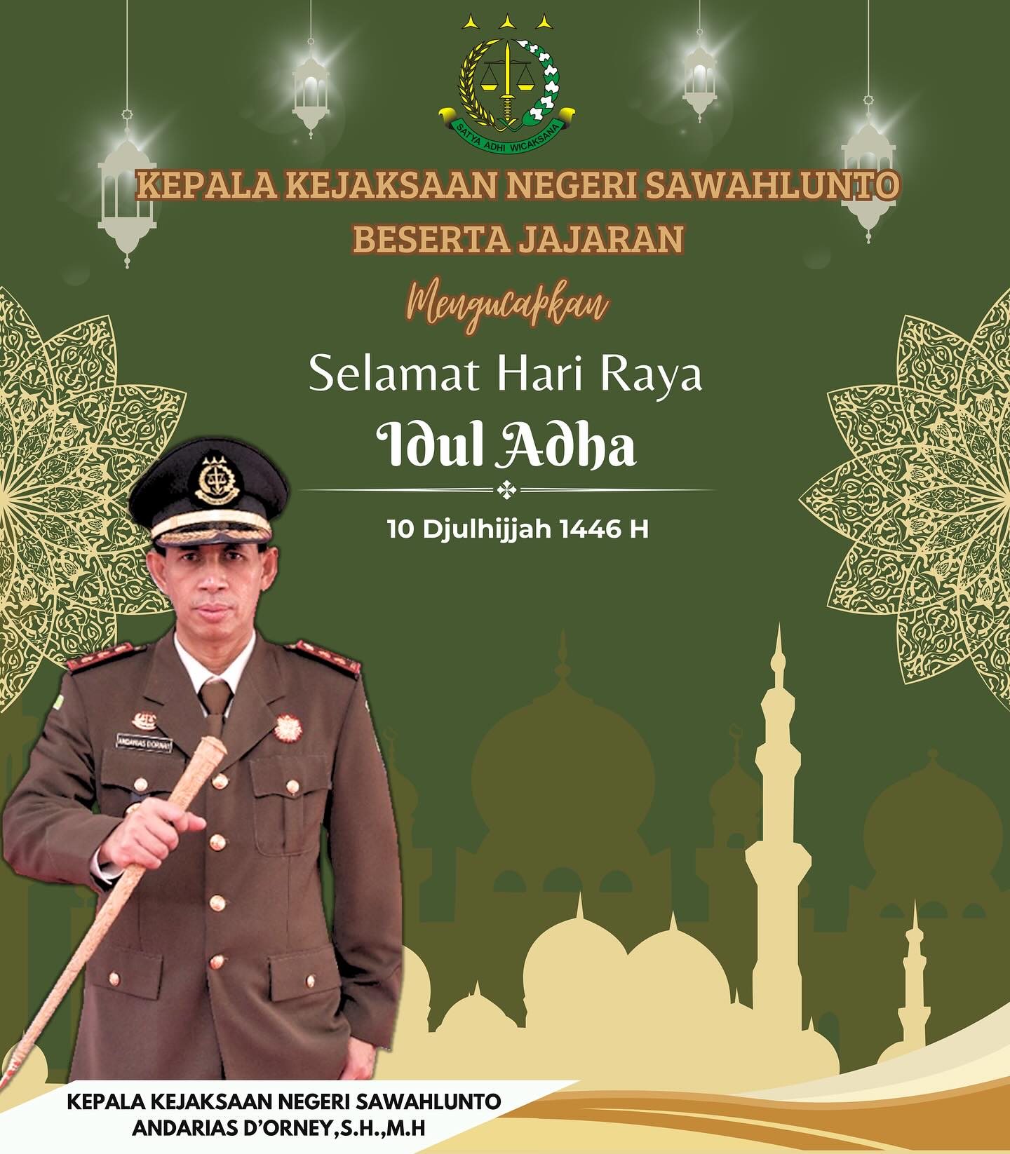 Kepala Kejaksaan Negeri Sawahlunto beserta Seluruh Jajaran mengucapkan Selamat Hari Raya Idul Adha 1446 H.Semoga kurban kita diterima Allah SWT dan membawa berkah bagi keluarga - from Instagram