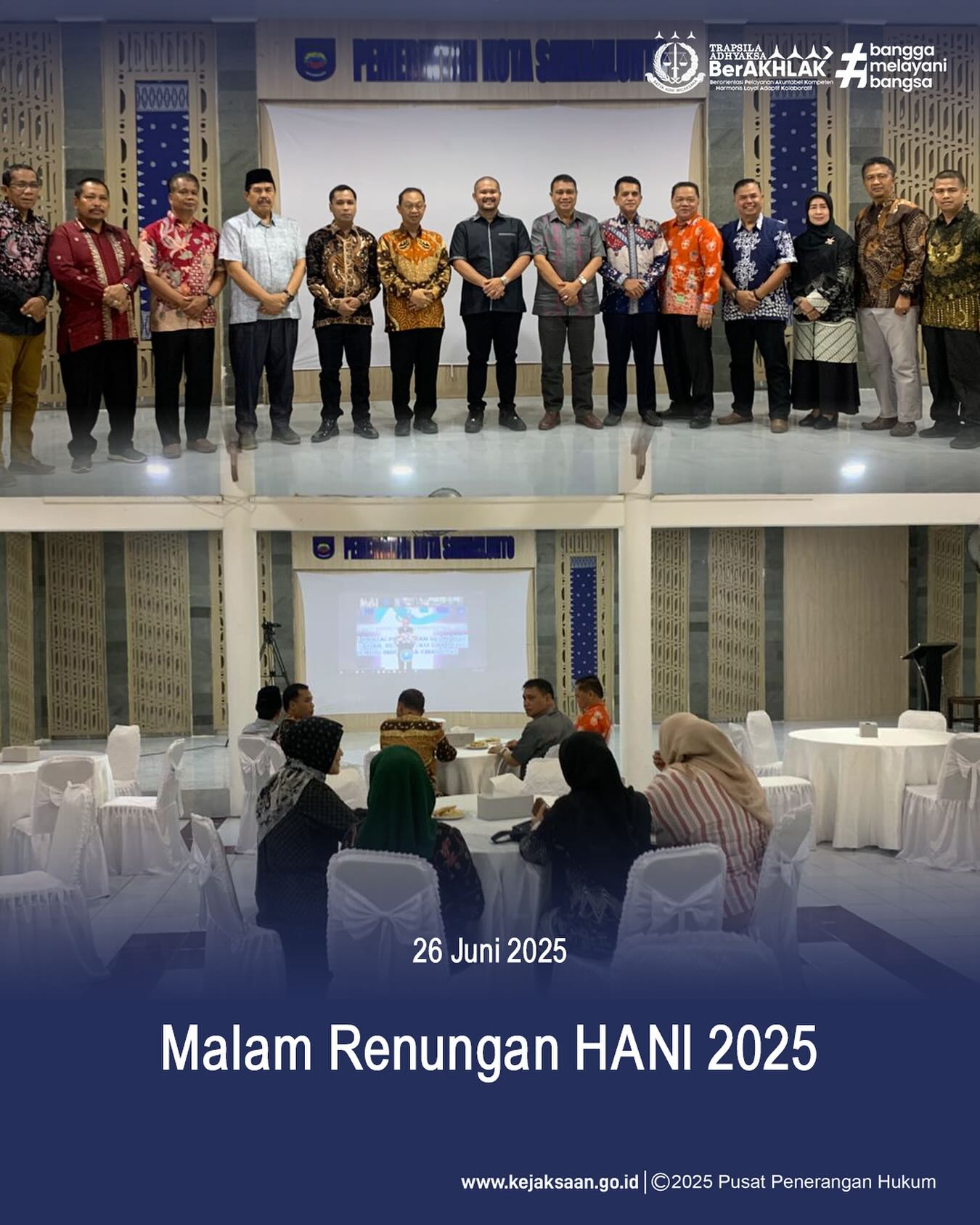 Bahwa pada hari Kamis, 26 Juni 2025, bertempat di Balairung Rumah Dinas WaliKota Sawahlunto, Kepala Seksi Tindak Pidana Umum, Bapak Adhi Putra Graha,S.H., mengikuti kegiatan Malam Renungan HANI 2025 dalam Memperingati Hari Anti Narkotika Internasional (HANI) tahun 2025 - from Instagram