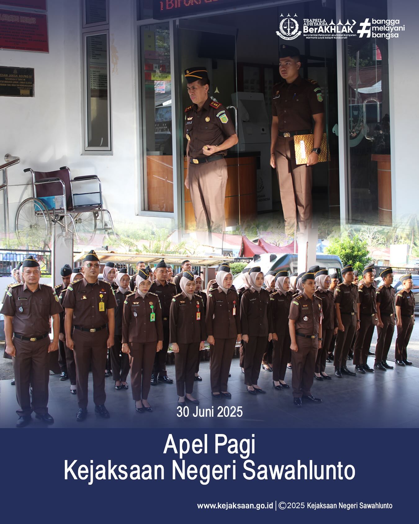 Bahwa pada hari Senin, 30 Juni 2025, bertempat di Halaman Kantor Kejaksaan Negeri Sawahlunto, telah dilaksanakan Apel Pagi yang dipimpin Oleh Kepala Kejaksaan Negeri Sawahlunto, Bapak Andarias D'Orney,S.H.,M.H., serta diikuti oleh seluruh Pegawai dan PPNPN Kejaksaan Negeri Sawahlunto - from Instagram