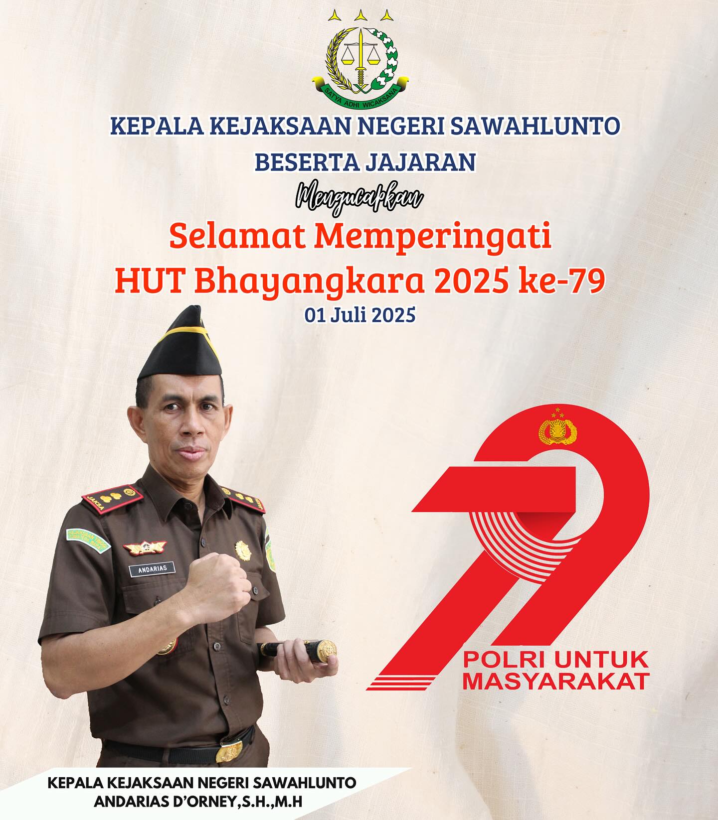 Kepala Kejaksaan Negeri Sawahlunto beserta Seluruh Jajaran Mengucapkan Selamat Memperingati HUT BHAYANGKARA ke - 79, "POLRI untuk Masyarakat" - from Instagram