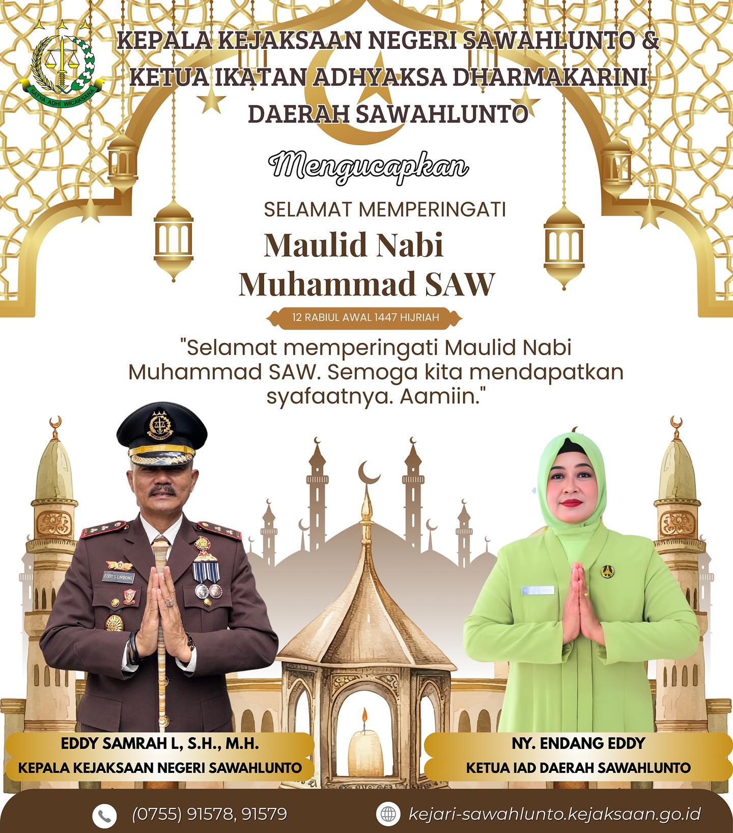 Kepala Kejaksaan Negeri Sawahlunto beserta Seluruh Jajaran mengucapkan Selamat Memperingati Maulid Nabi 12 Rabiul Awal 1447 H Tahun 2025. Semoga cahaya Rasulullah menjadi pelita di tengah gelapnya dunia, menuntun langkah kita menuju rida Allah SWT - from Instagram