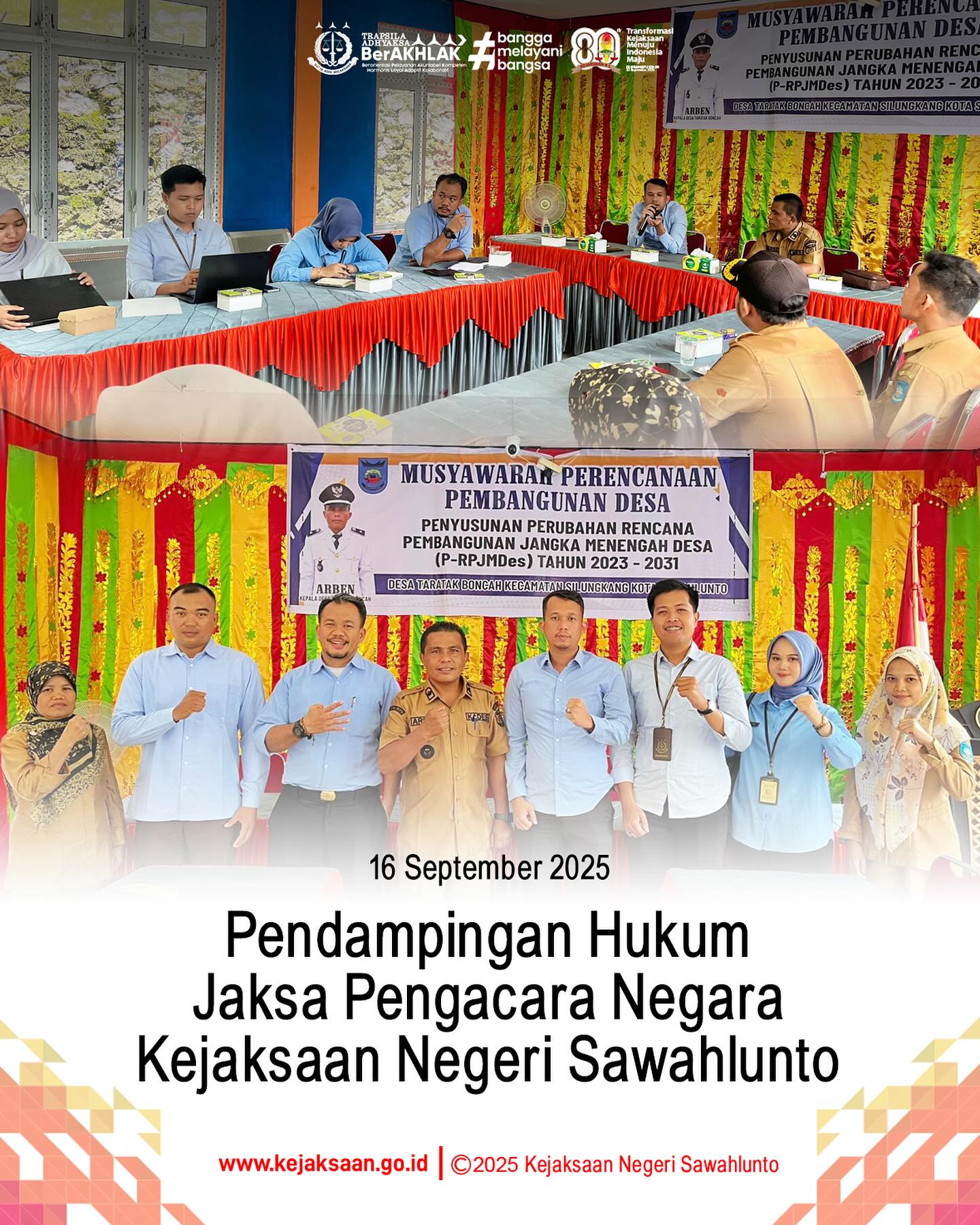 Bahwa pada hari Selasa Tanggal 16 September 2025,Pukul 10.00 WIB Jaksa Pengacara Negara dan tim  melakukan Ekspose terhadap Permohonan Pendampingan Hukum Perihal Pengelolaan Dana Desa pada Desa Taratak Boncah dan Desa Silungkang Duo dalam rangka Menerima Pemaparan dari Desa tersebut terhadap kegiatan yang akan di dampingi oleh Jaksa Pengacara Negara pada Kejaksaan Negeri Sawahlunto - from Instagram