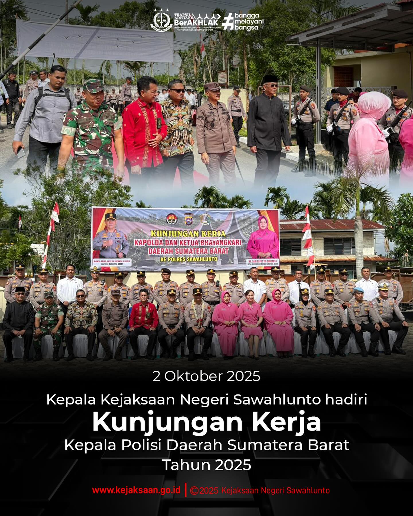 Bahwa pada hari Kamis, 2 Oktober 2025, Pukul 08.00 WIB, bertempat di MAPOLRES Sawahlunto, Kepala Kejaksaan Negeri Sawahlunto menghadiri kegiatan Kunjungan Kerja Kepala Polisi Daerah Sumatera Barat Tahun 2025.Kegiatan ini dihadiri Pejabat Utama Polda Sumbar, Ketua Bhayangkari Daerah Sumbar beserta pengurus Bhayangkari, Kapolres Sawahlunto serta Forkopimda Sawahlunto. - from Instagram