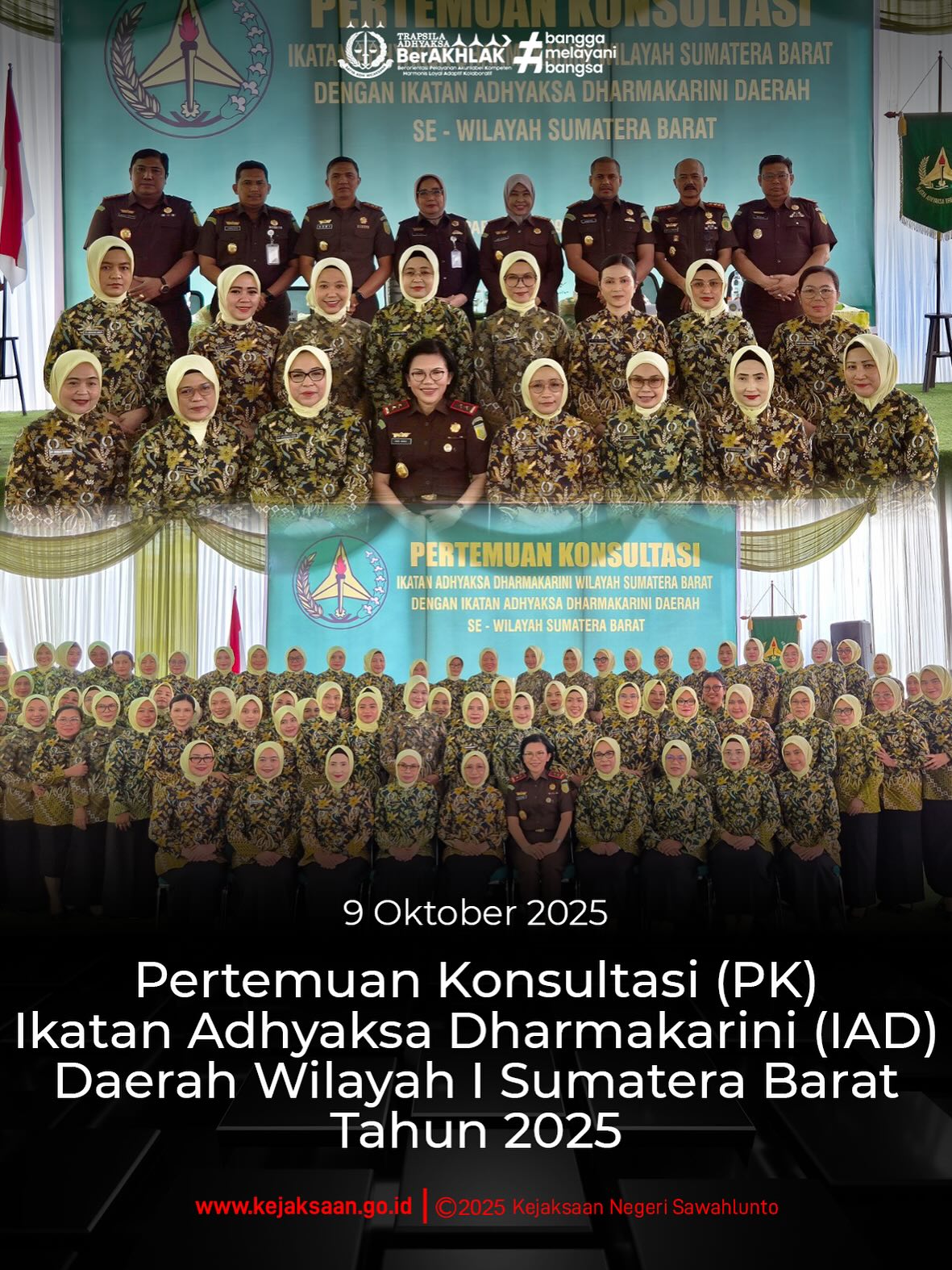 Bahwa pada hari Kamis, 09 Oktober 2025, bertempat di Kantor Kejaksaan Negeri Pariaman, Kepala Kejaksaan Negeri Sawahlunto, Bapak Eddy Samrah L, S. H., M. H., beserta jajaran dan Ketua IAD Daerah Sawahlunto, Ibu Ny. Endang Eddy, beserta anggot IAD Daerah Sawahlunto, mengikuti kegiatan Pertemuan Konsultasi (PK) Ikatan Adhyaksa Dharmakarini (IAD) Daerah Wilayah I Sumatera Barat Tahun 2025.Kegiatan ini dihadiri oleh Kepala Kejaksaan Tinggi Sumatera Barat, Para Asisten, Kabag TU, Para Kepala Kejaksaan Negeri, para Kepala Seksi, serta Ketua IAD se-Wilayah Sumatera Barat. Acara dimulai dengan sesi pembukaan resmi, dilanjutkan dengan Bazar UMKM, Lomba Tari Tradisional, dan diakhiri dengan sharing session antara Kepala Kejaksaan Tinggi Sumatera Barat dan jajaran dengan seluruh Kepala Kejaksaan Negeri se-Sumatera Barat.Bazar UMKM menjadi salah satu sorotan kegiatan ini, menampilkan berbagai produk unggulan dari anggota IAD seperti kerajinan tangan, kuliner khas daerah, dan produk olahan kreatif lainnya. Kegiatan ini tidak hanya menunjukkan kreativitas dan kemandirian anggota IAD, tetapi juga memberikan kontribusi positif terhadap pertumbuhan ekonomi lokal.Sementara itu, Lomba Tari menjadi ajang pelestarian budaya dan kebersamaan antar wilayah. Dalam perlombaan Tari yg pesertanya diikuti oleh seluruh IAD se- Wilayah Sumatera Barat, dimana IAD Daerah Sawahlunto mendapat Juara II dalam Tari Kreasi Payung tradisional tersebut.Acara ditutup dengan sharing session antara Kepala Kejaksaan Tinggi Sumatera Barat bersama jajaran berdialog langsung dengan seluruh Kepala Kejaksaan Negeri se-Suamtera Barat, membahas berbagai tantangan, strategi, serta penguatan koordinasi antar satuan kerja di wilayah hukum Sumatera Barat. @kejaksaan.ri @kejatisumaterabarat @iad_knsawahlunto - from Instagram