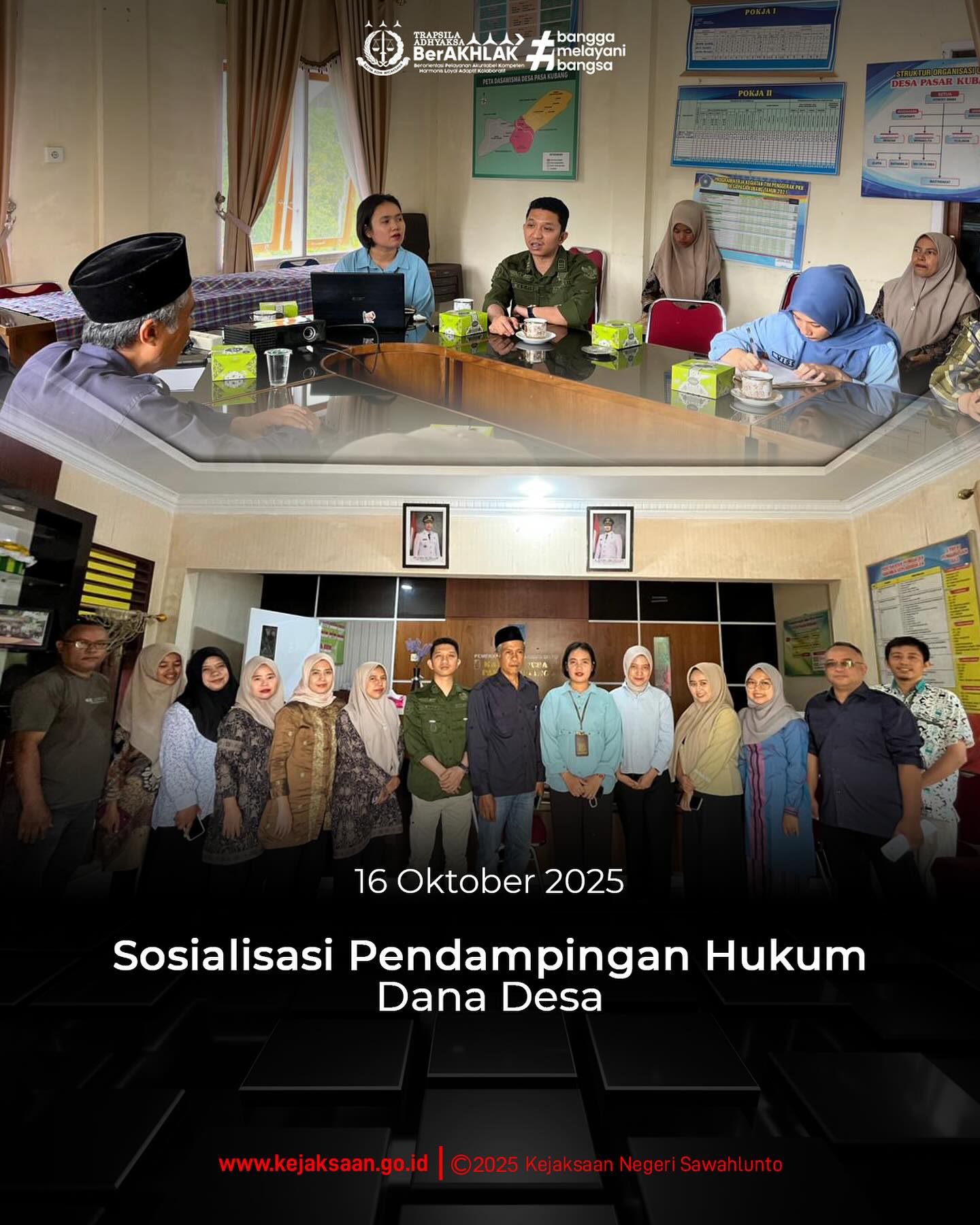 Bahwa pada hari Kamis, 16 Oktober 2025, Pukul 10.00 WIB, bertempat di Desa Pasar Kubang, Kota Sawahlunto, Bidang Perdata dan Tata Usaha Negera Kejaksaan Negeri Sawahlunto melaksanakan kegiatan Sosialisasi Pendampingan Hukum Dana Desa.Jaksa Pengacara Negara Kejaksaan Negeri Sawahlunto menyampaikan peraturan terkait pengelolaaan Dana Desa pada Peraturan Menteri Desa dan Pembangunan Daerah Tertinggal Republik Indonesia Nomor 2 Tahun 2024 Tentang Petunjuk Operasional Atas Fokus Penggunaan Dana Desa Tahun 2025. - from Instagram